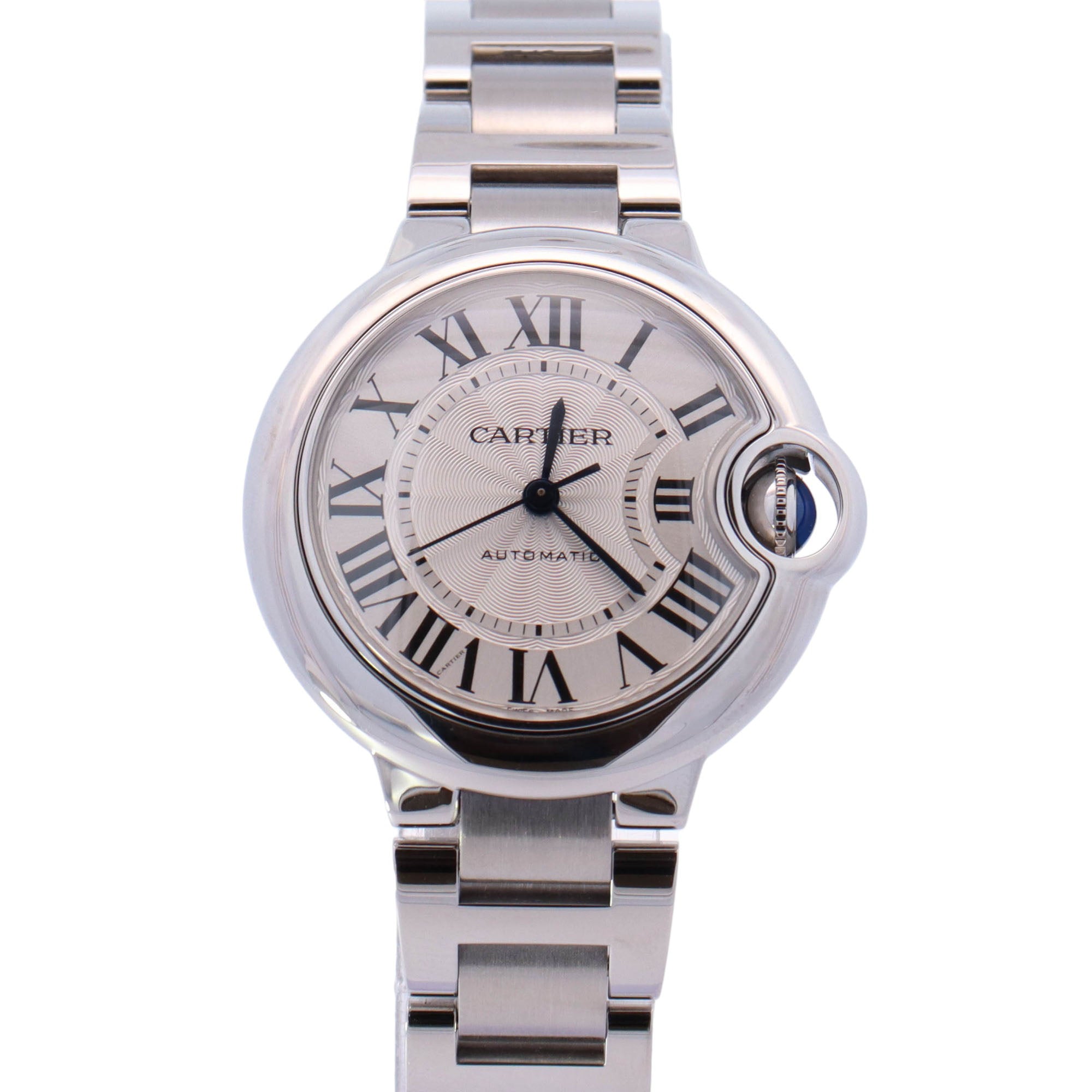 Cartier Ballon Bleu Stainless Steel 33mm Silver Roman Dial Watch Reference #: WSBB0044 - Happy Jewelers Fine Jewelry Lifetime Warranty