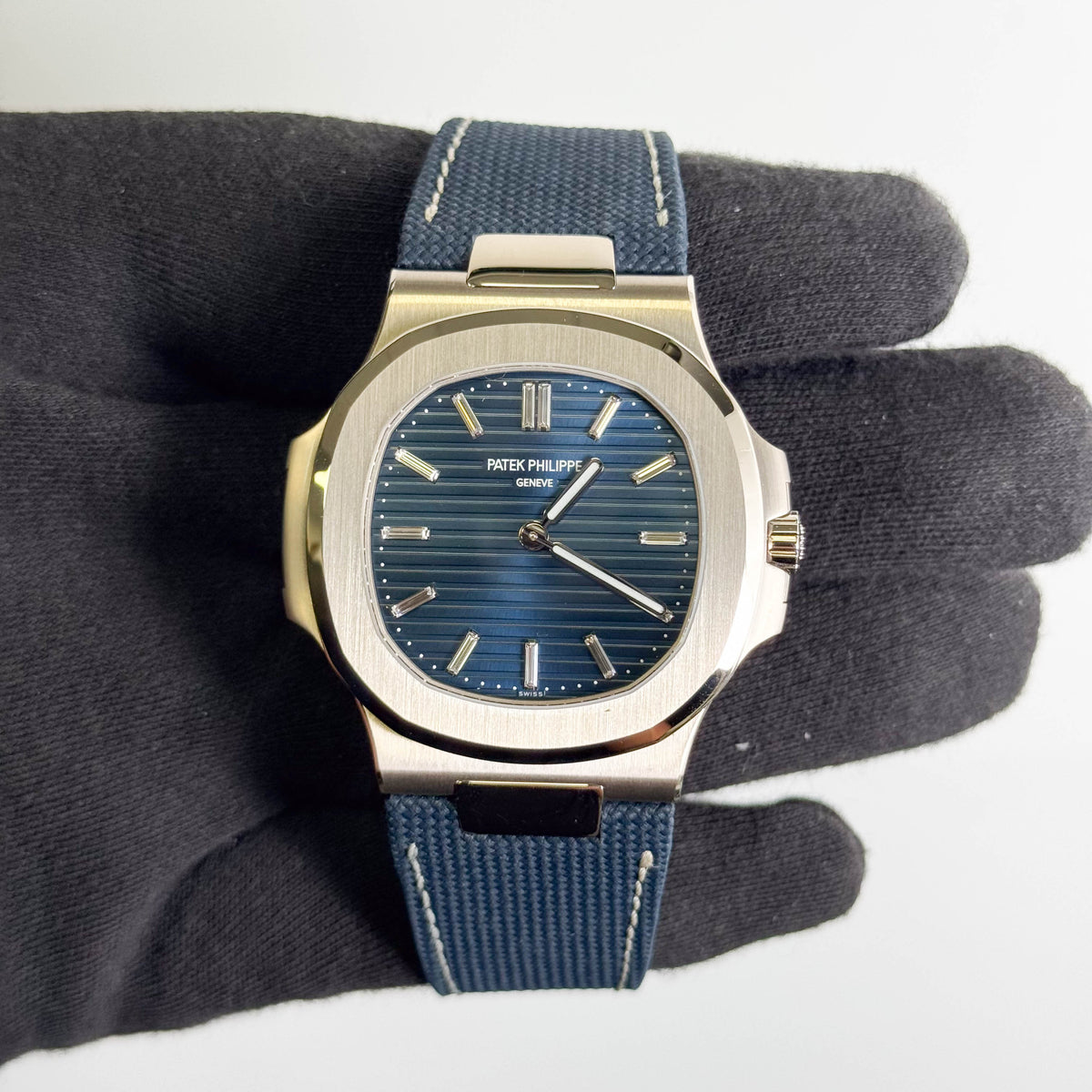 Patek Philippe Nautilus 41mm Blue Stick Dial Watch Ref# 5810G-001