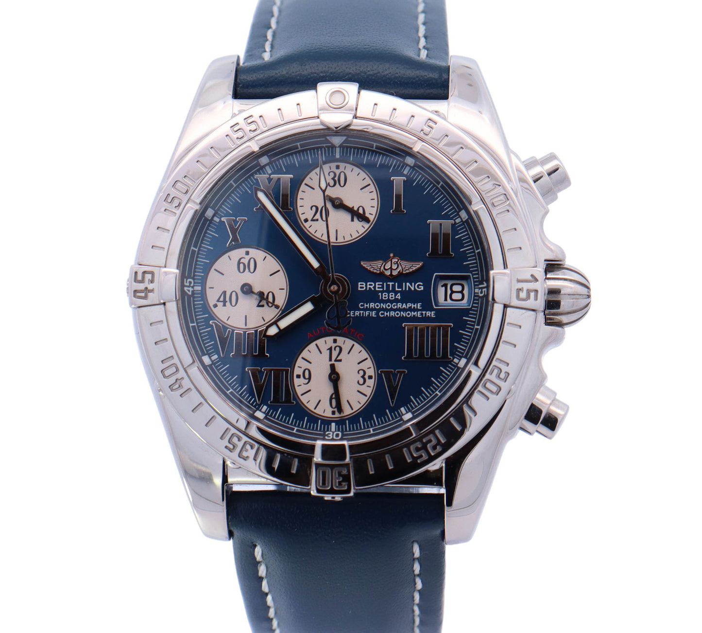 Breitling Chrono Cockpit Stainless Steel 39.5mm Blue Chronograph Dial Watch Reference# A13358 - Happy Jewelers Fine Jewelry Lifetime Warranty