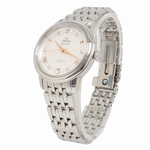 Omega Ladies Deville Stainless Steel 37mm White MOP Dial Watch Reference# 424.10.33.20.55.002 - Happy Jewelers Fine Jewelry Lifetime Warranty