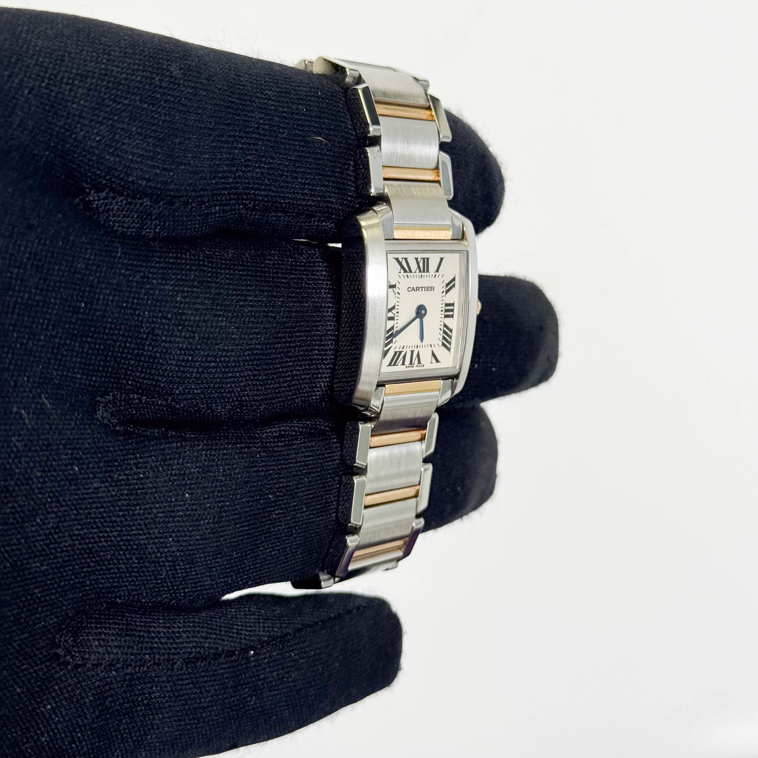 Cartier Tank Two-Tone Yellow Gold & Steel 25x20mm White Dial Watch Ref# W51007Q4 - Happy Jewelers Fine Jewelry Lifetime Warranty