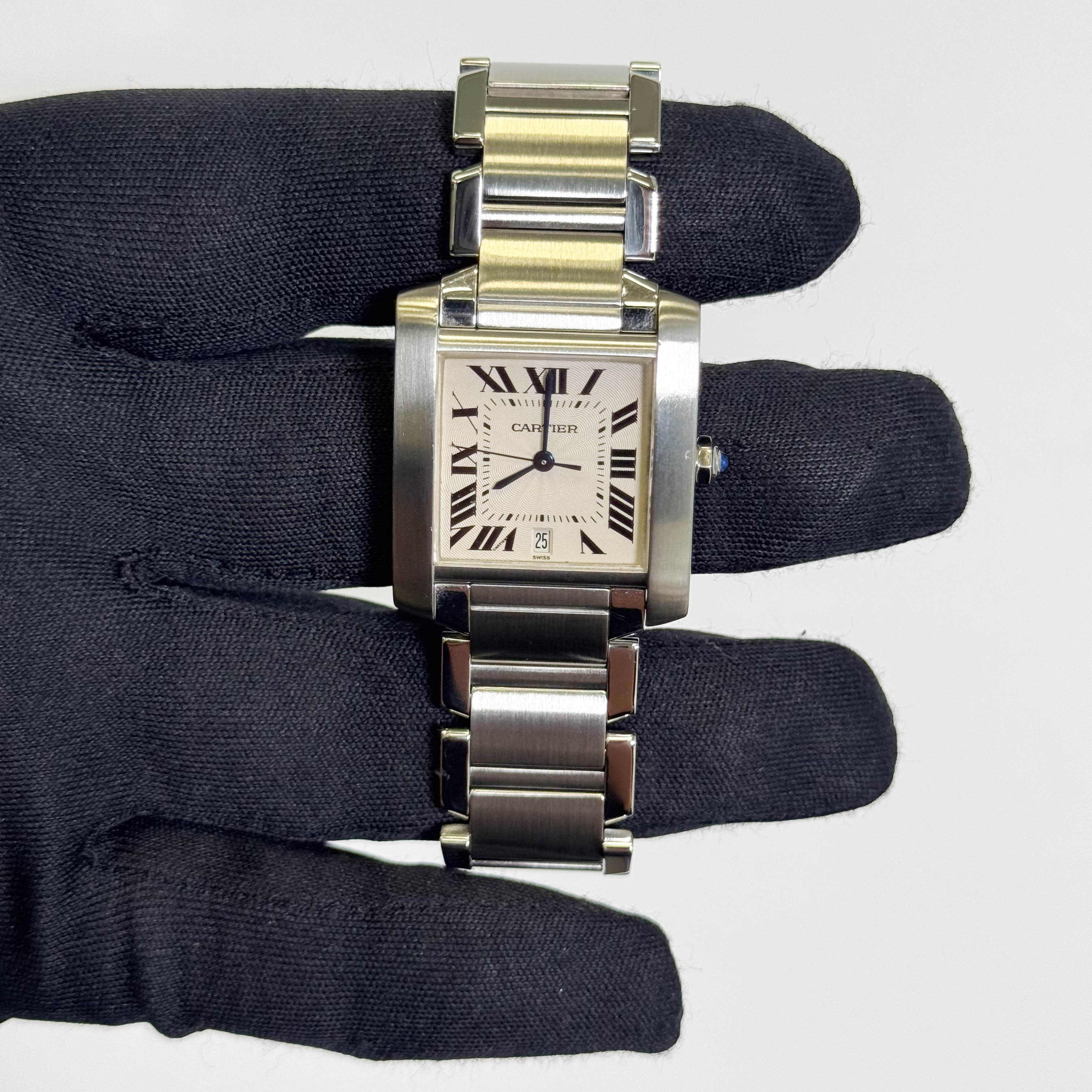 Cartier Tank Française Stainless Steel 28mm White Dial Watch Ref# W51002Q3 - Happy Jewelers Fine Jewelry Lifetime Warranty