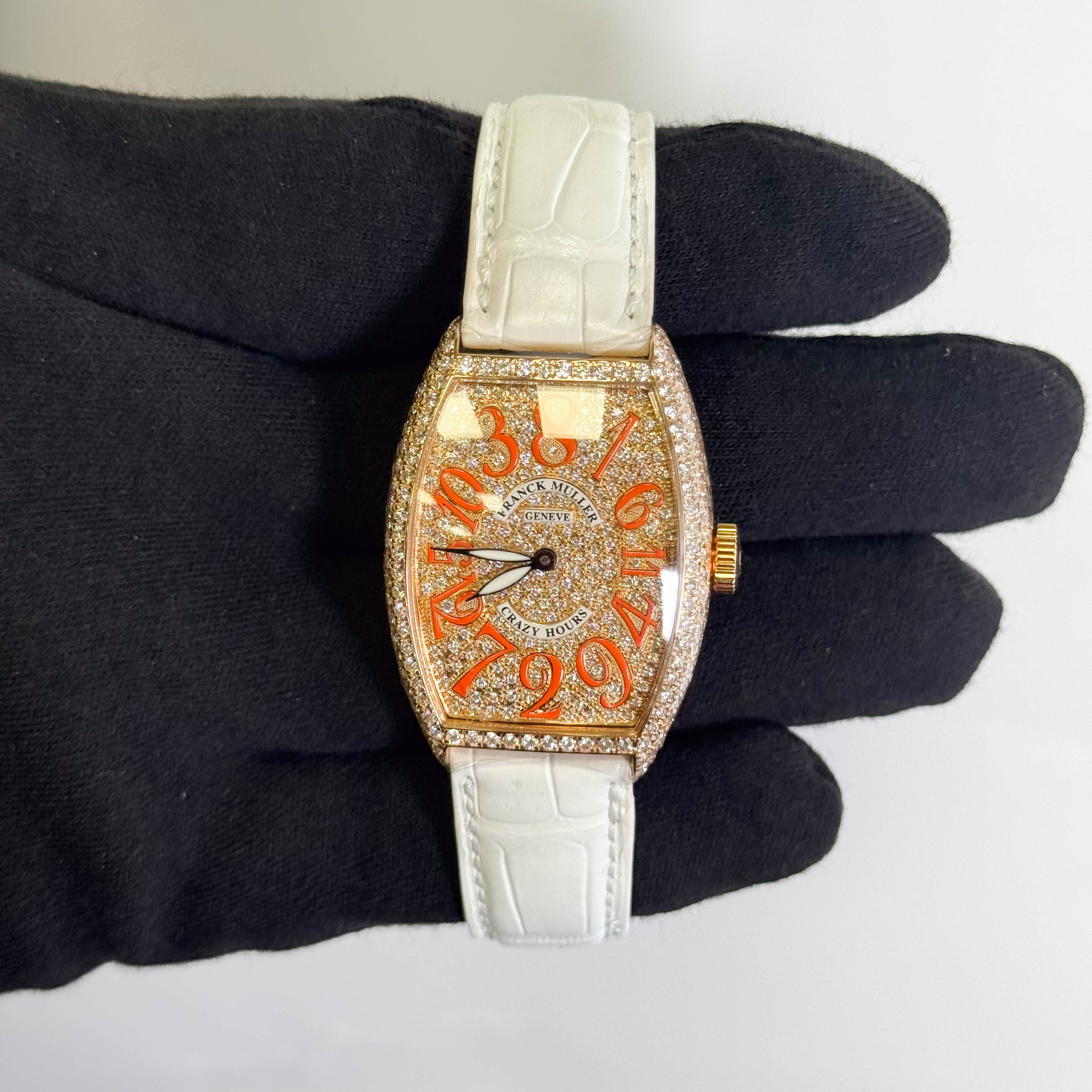 Frank Muller Cintree Curvex 32x45mm Factory Pave Orange Dial Watch Ref# 5850 CH D CD