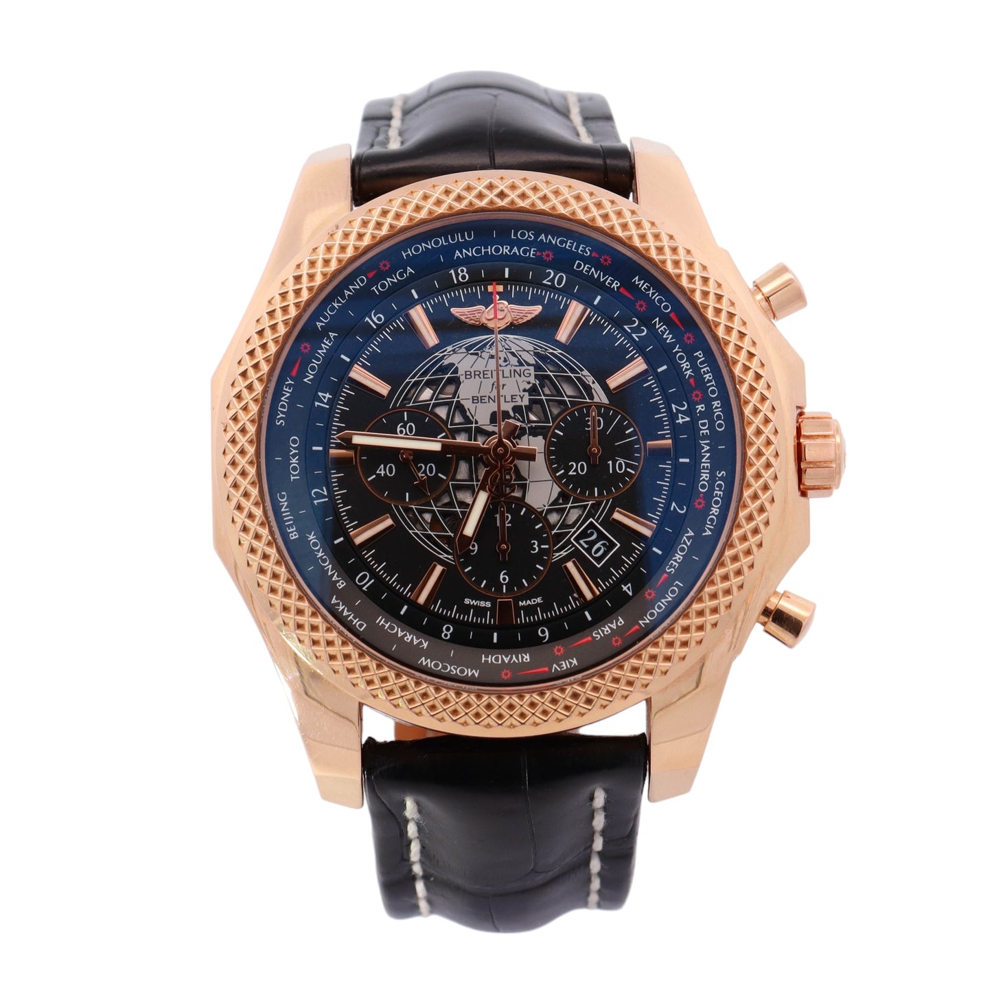 Breitling Bentley Unitime Rose Gold 49mm Black Wolrd Timer Dial Watch Reference# RB0521 - Happy Jewelers Fine Jewelry Lifetime Warranty