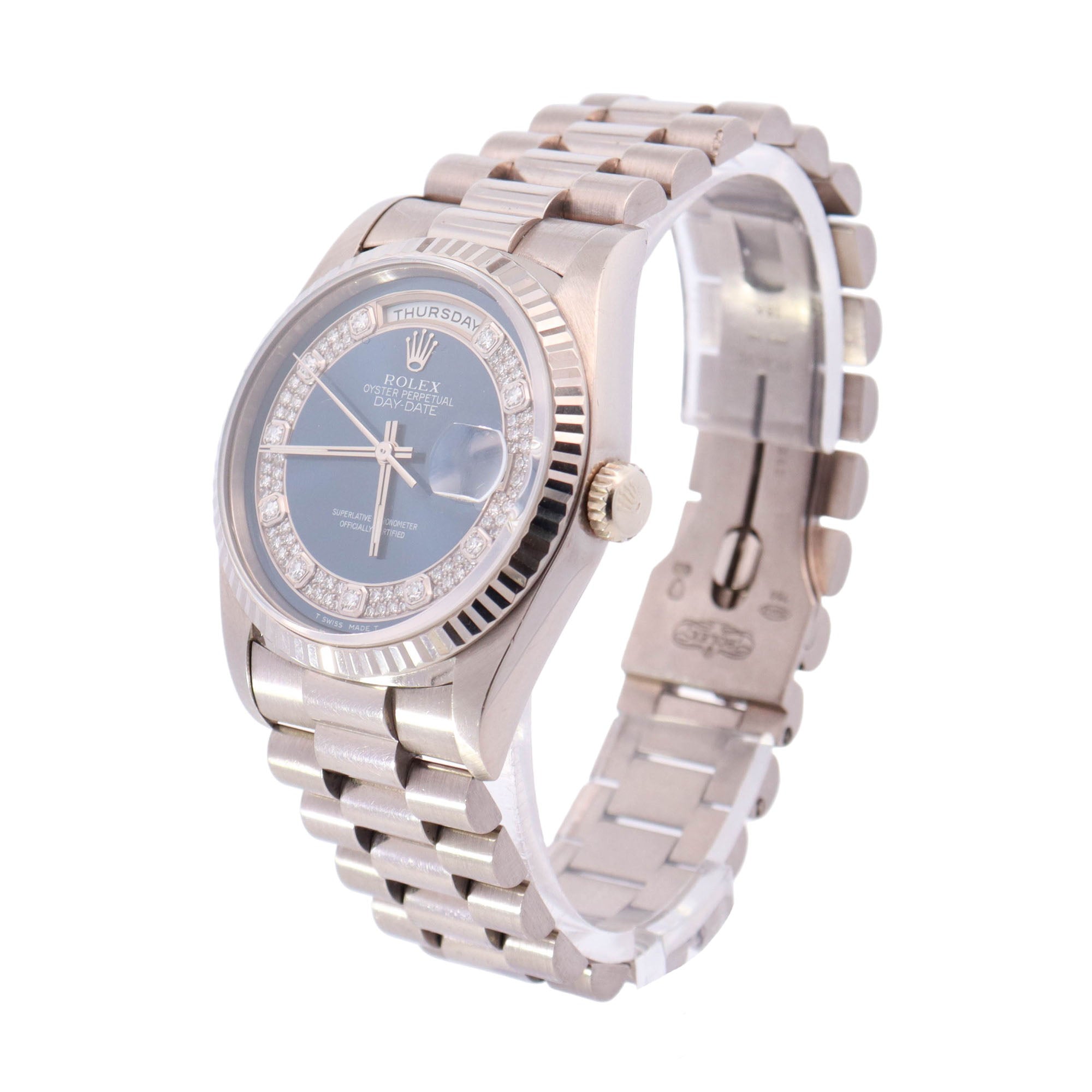 Rolex Day-Date White Gold 36mm Blue Myriad Diamond Dial Watch Reference# 18239 - Happy Jewelers Fine Jewelry Lifetime Warranty