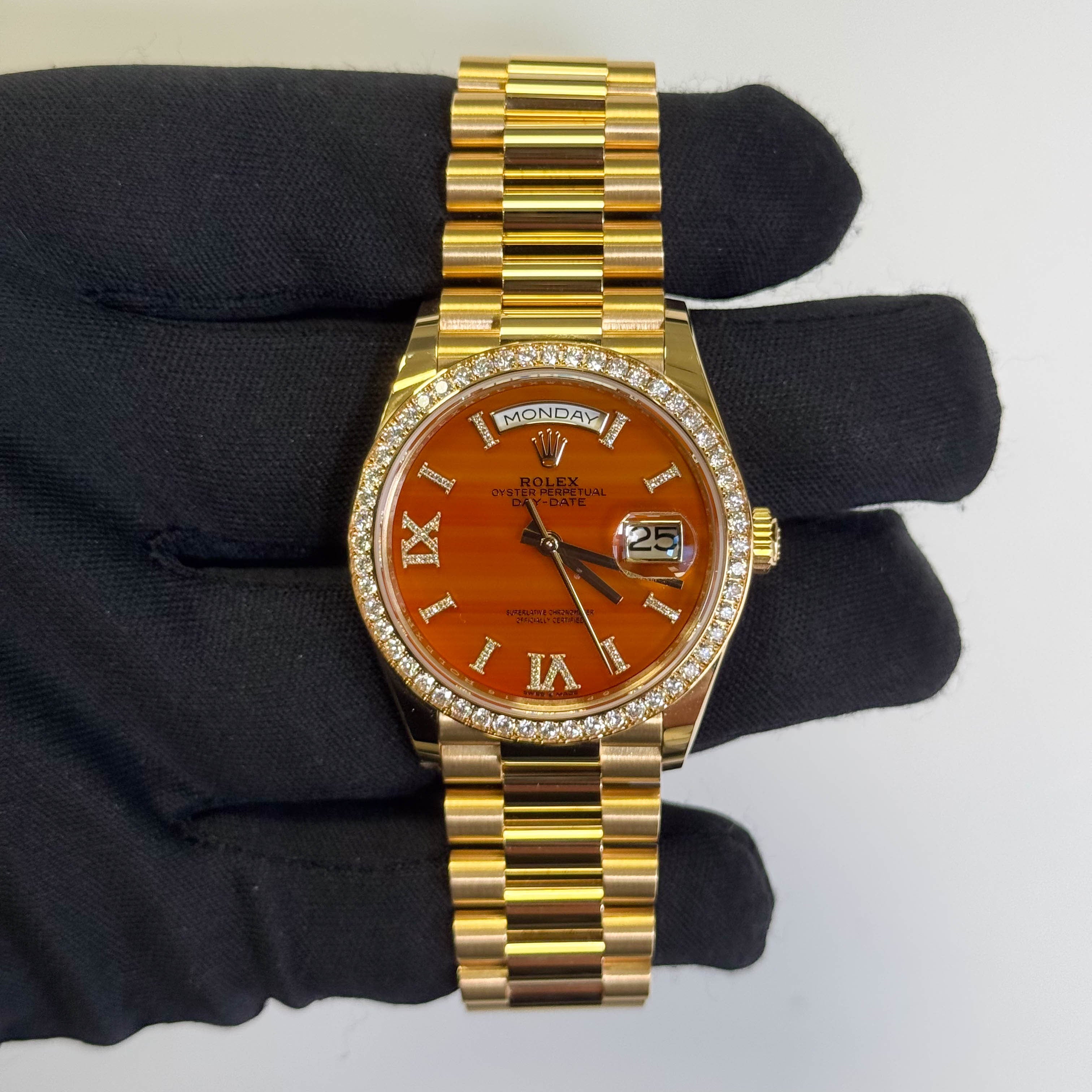Rolex Day-Date 36mm Carnelian Dial Watch Ref# 128348RBR