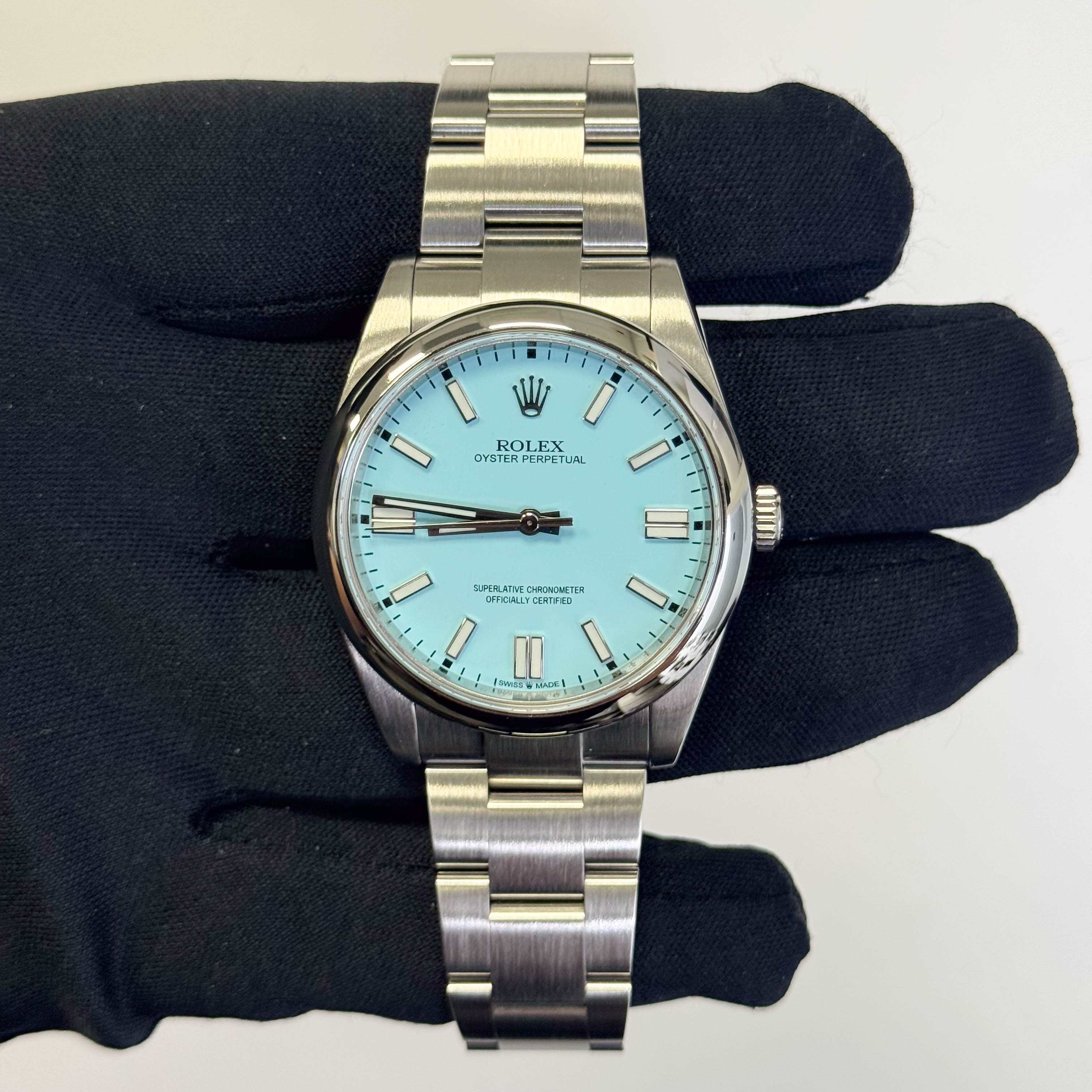 Rolex Oyster Perpetual 41mm Custom Turquoise Dial Watch Ref# 124300 - Happy Jewelers Fine Jewelry Lifetime Warranty