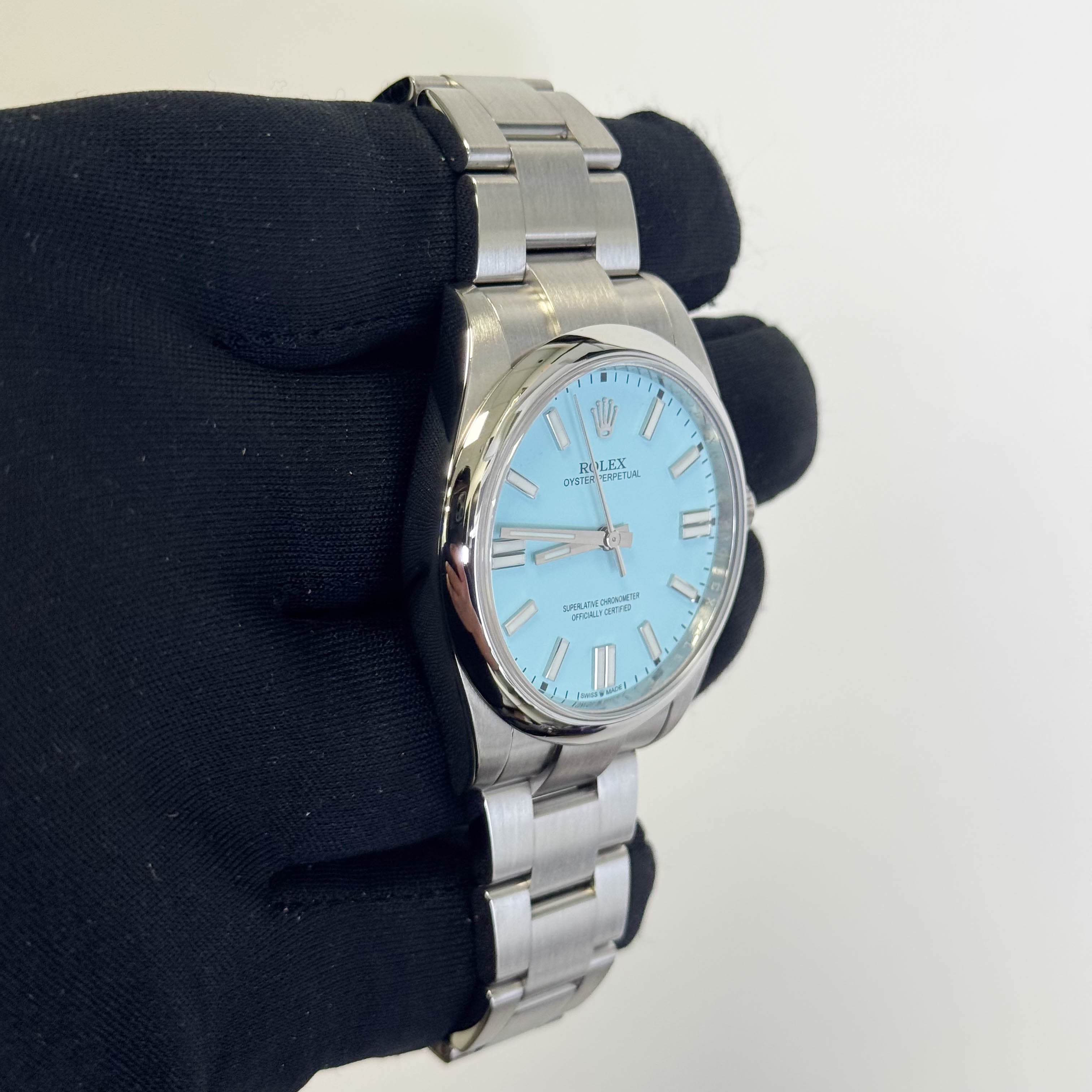 Rolex Oyster Perpetual 41mm Custom Turquoise Dial Watch Ref# 124300 - Happy Jewelers Fine Jewelry Lifetime Warranty