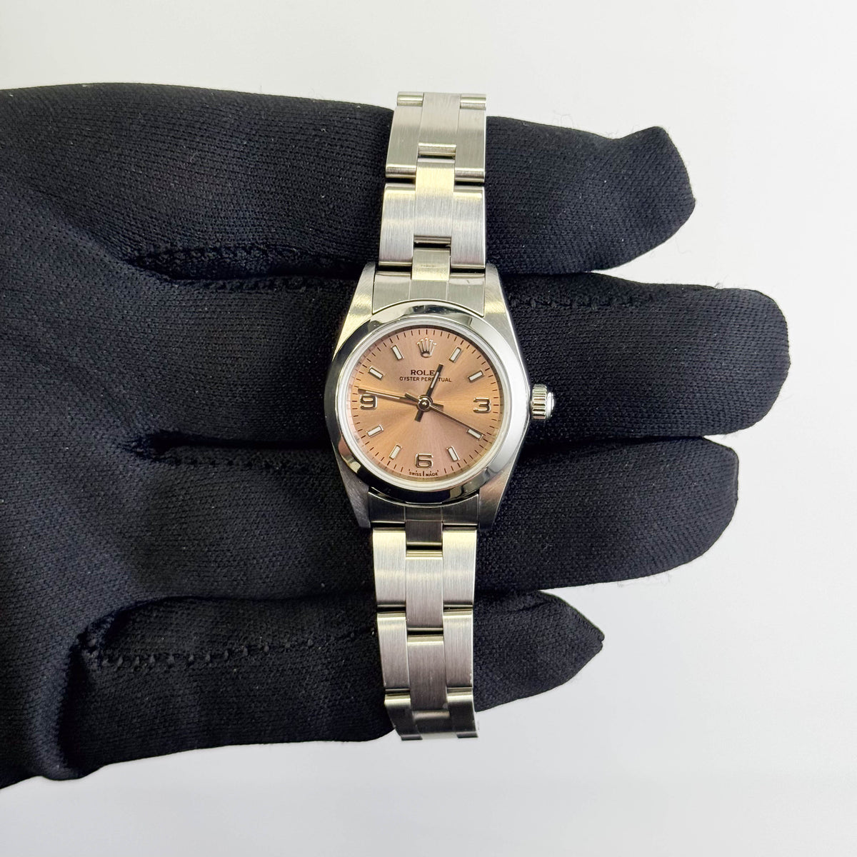 Rolex Oyster Perpetual 26mm Pink Dial Watch Ref# 76080 - Happy Jewelers Fine Jewelry Lifetime Warranty