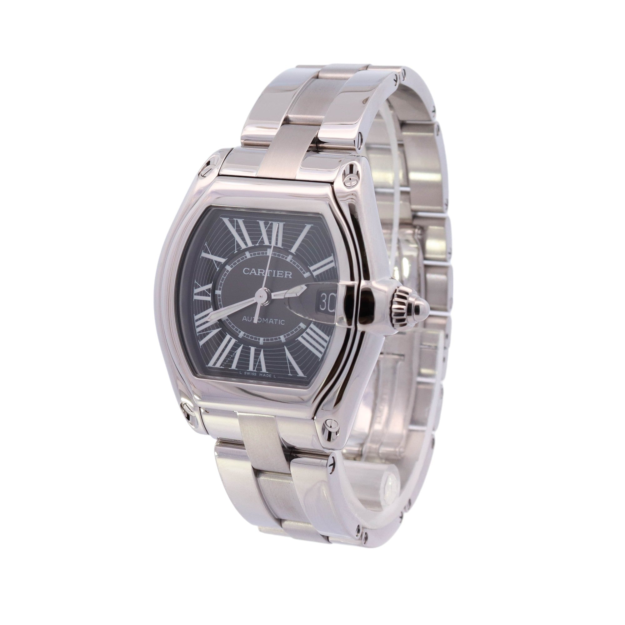 Cartier Roadster Stainless Steel 37mm Black Roman Dial Watch Reference# 2510 - Happy Jewelers Fine Jewelry Lifetime Warranty