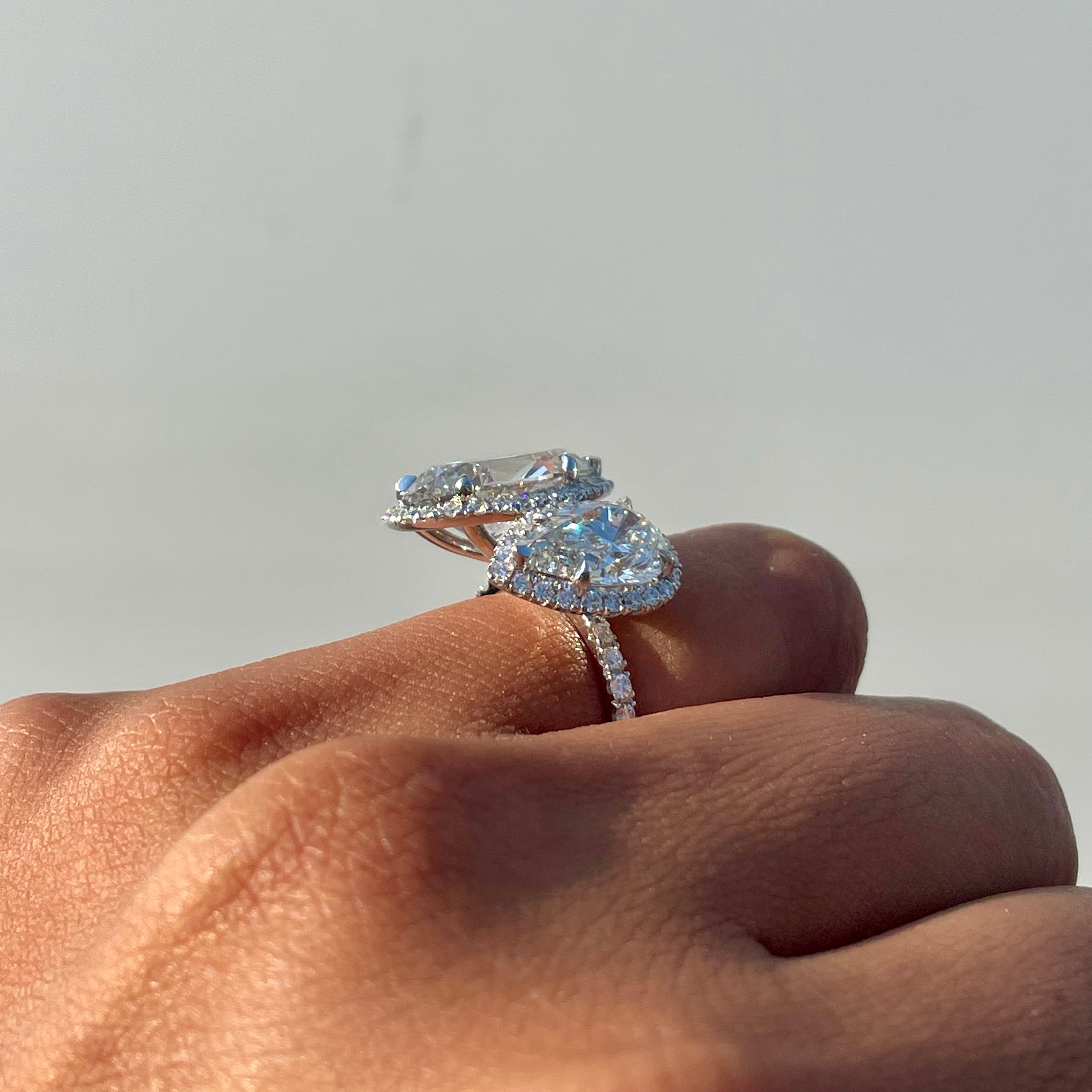 Double Pear Toi et Moi Lab Diamond Halo Engagement Ring - Happy Jewelers Fine Jewelry Lifetime Warranty