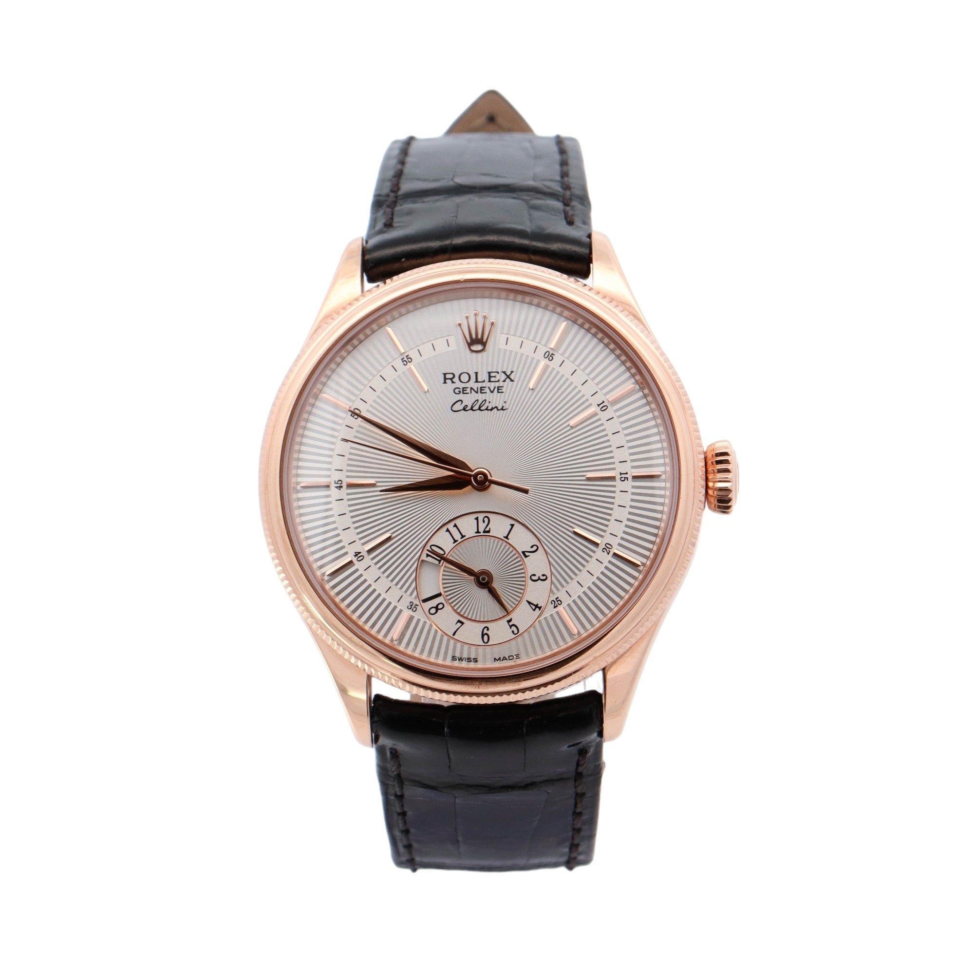 Rolex Cellini Rose Gold 39mm Silver Stick Dial Watch Reference# 50525 - Happy Jewelers Fine Jewelry Lifetime Warranty