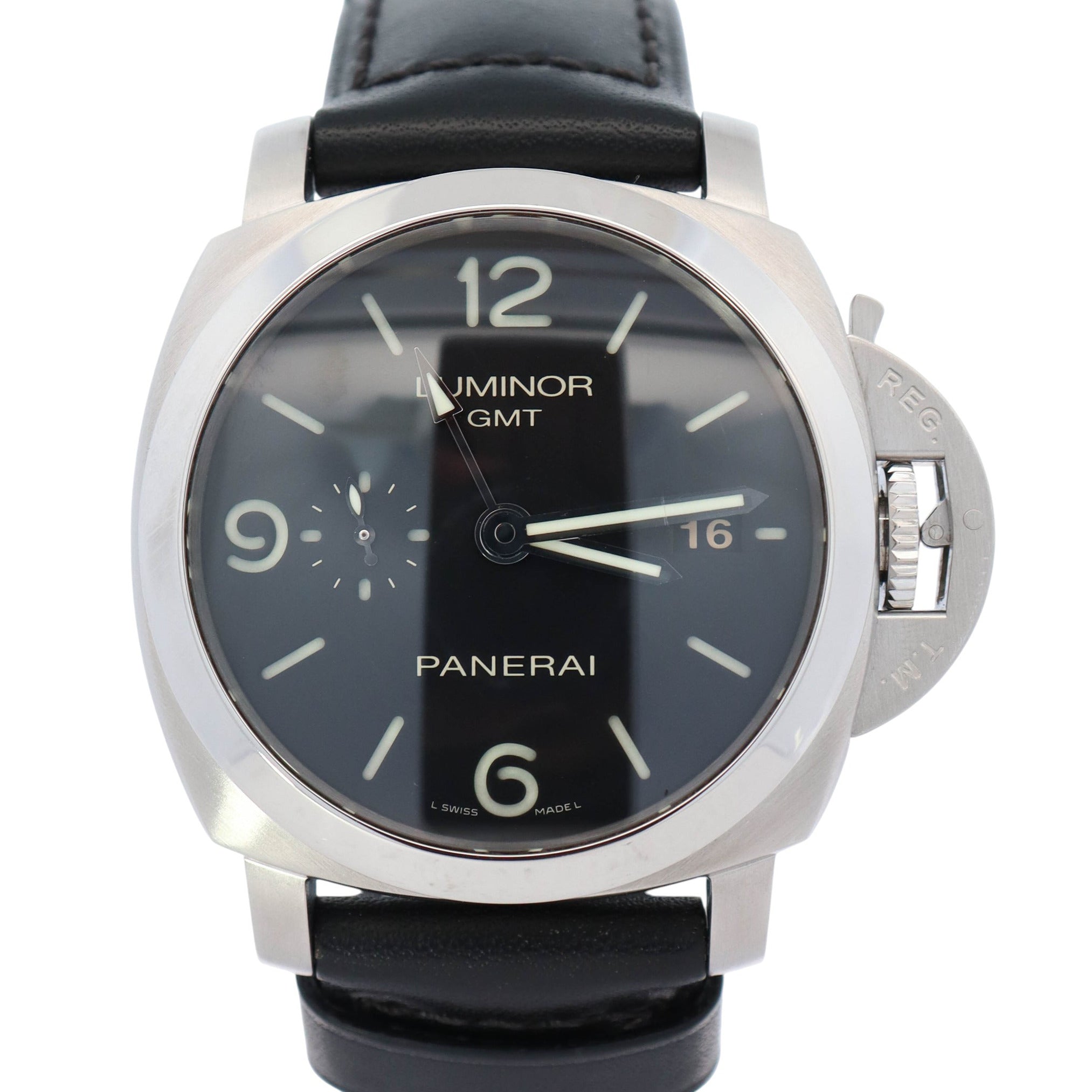 Panerai Luminor GMT 44mm Black Stick and Arabic Dial Watch Ref# PAM00320 - Happy Jewelers Fine Jewelry Lifetime Warranty