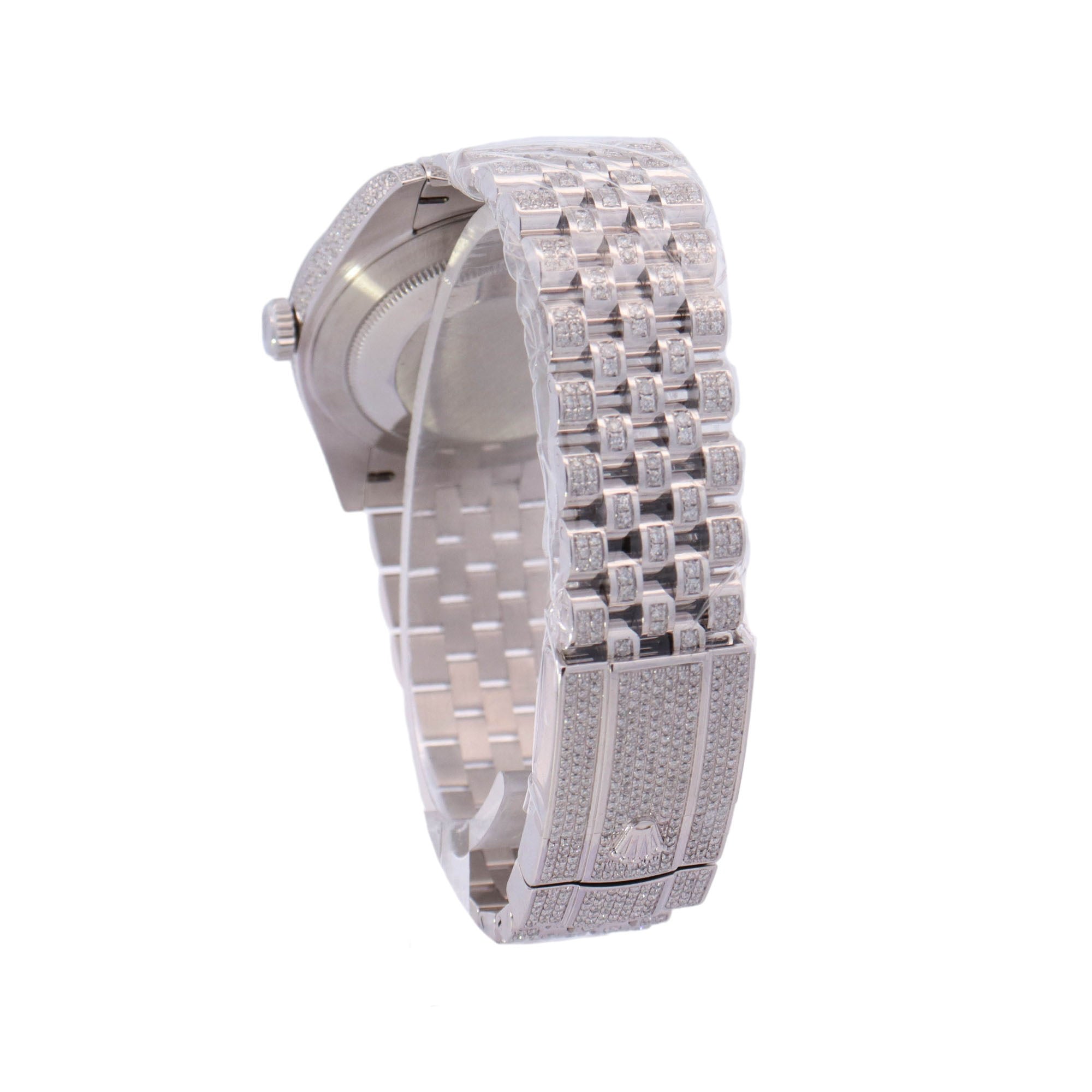 Rolex Datejust Stainless Steel "Iced Out" 41mm Aftermarket Pave Diamond Roman Dial Watch Ref# 126300 - Happy Jewelers Fine Jewelry Lifetime Warranty