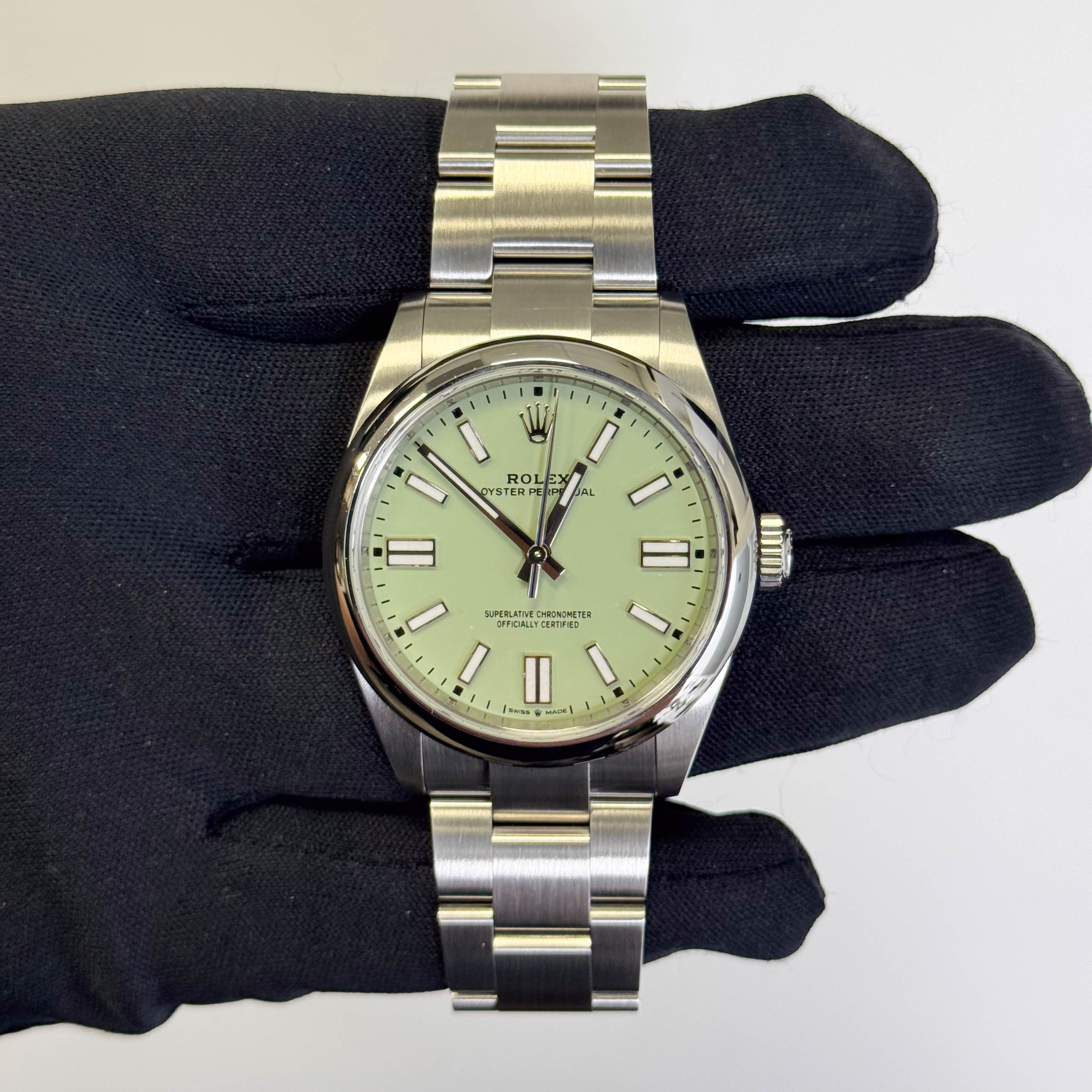 Rolex Oyster Perpetual 41mm Pistachio Dial Watch Ref# 134300 - Happy Jewelers Fine Jewelry Lifetime Warranty