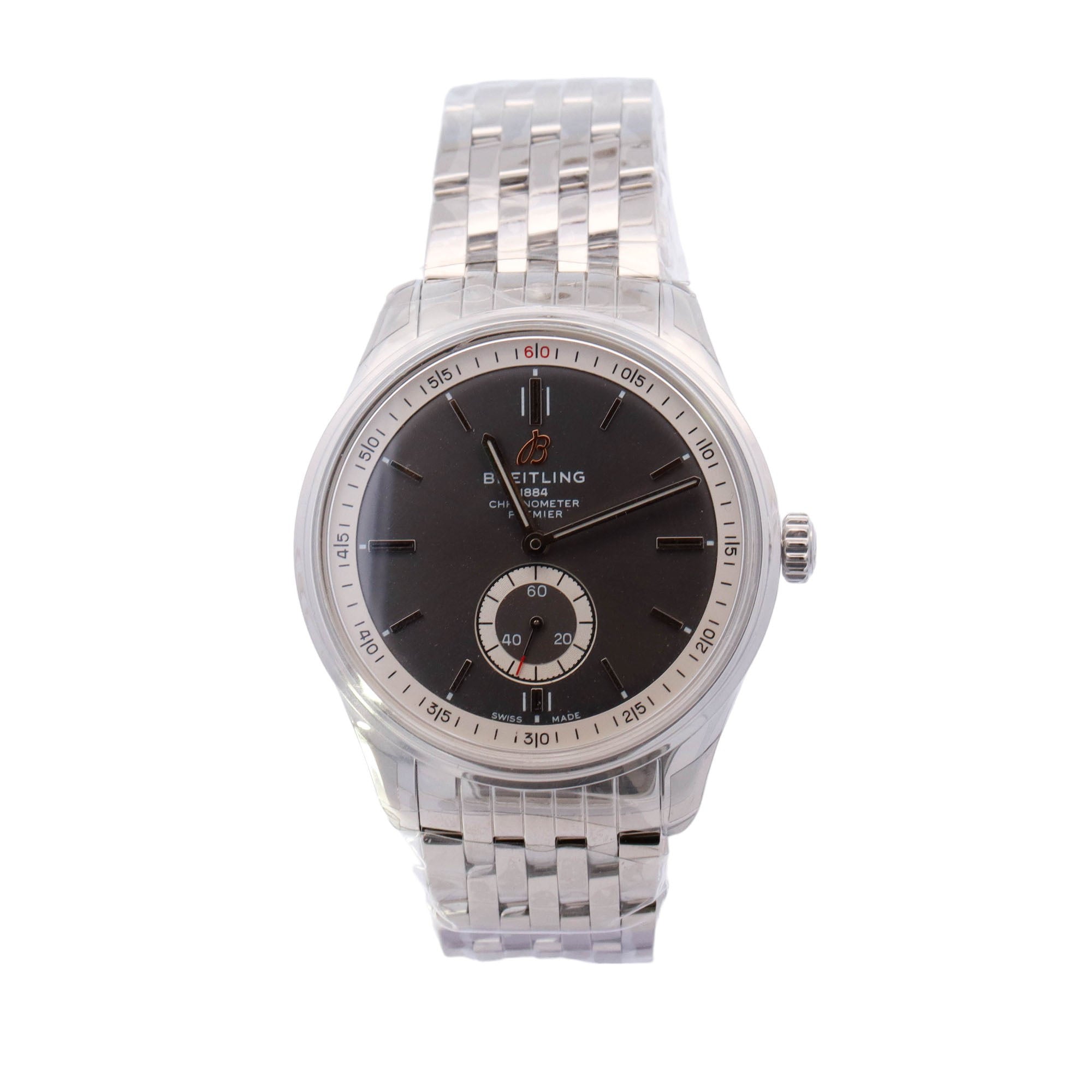 Breitling Premier Stainless Steel 40mm Grey Stick Dial Watch Reference# A37340351B1A1 - Happy Jewelers Fine Jewelry Lifetime Warranty