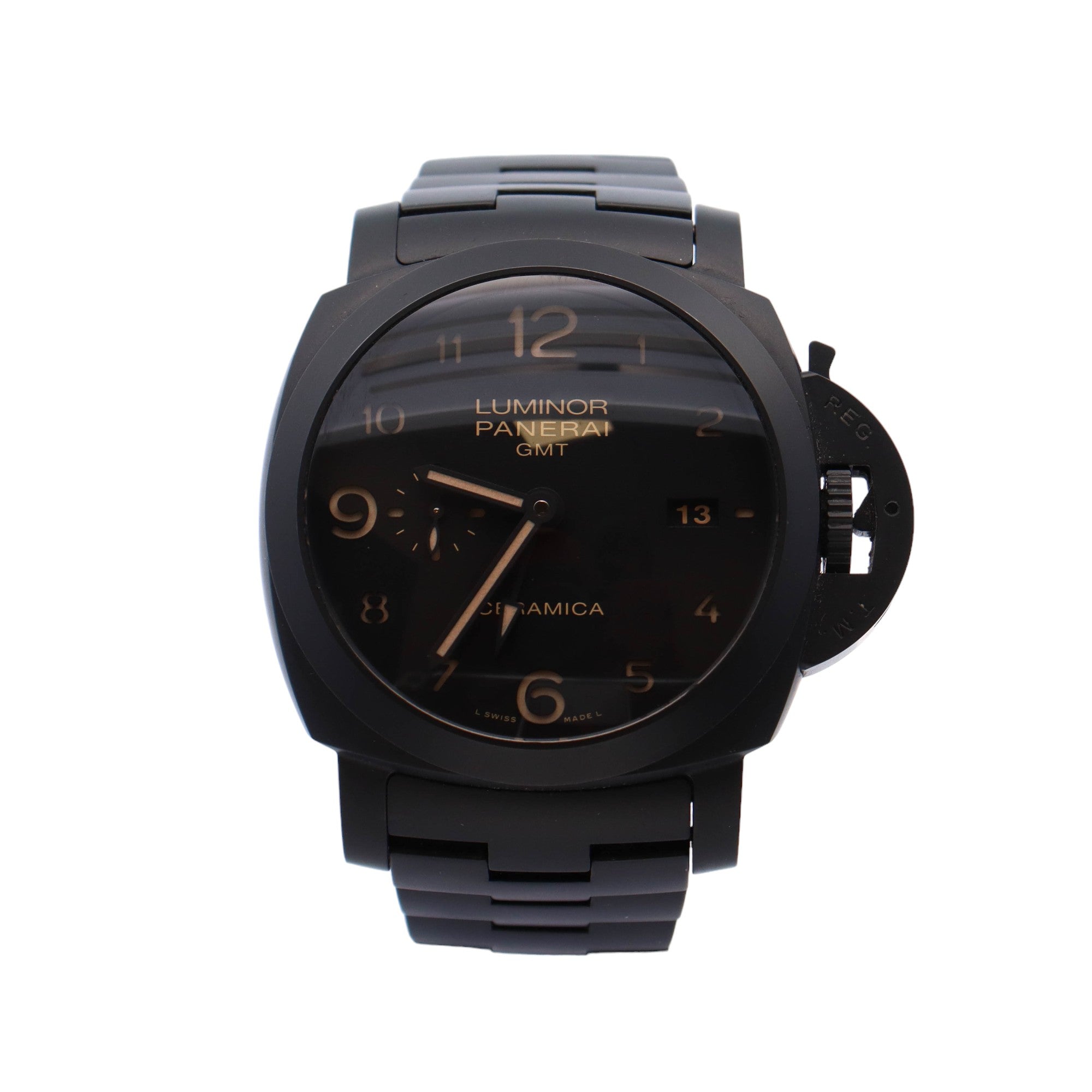 Panerai Luminor Ceramica GMT Black Ceramic 44mm Black Arabic Dial Watch Reference# PAM00438 - Happy Jewelers Fine Jewelry Lifetime Warranty