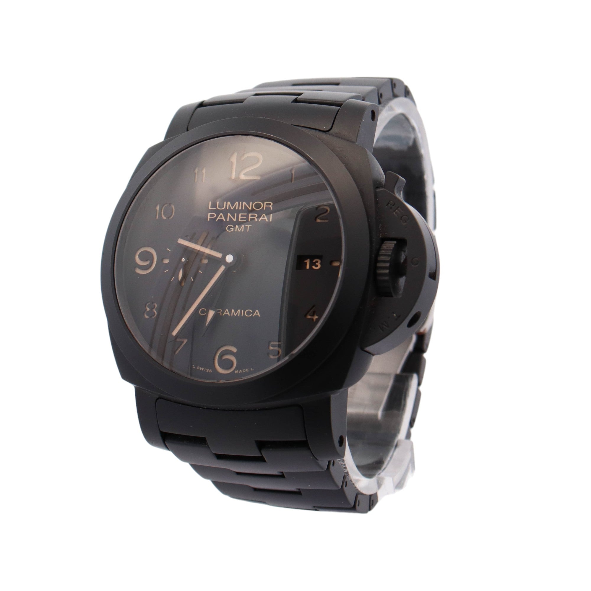 Panerai Luminor Ceramica GMT Black Ceramic 44mm Black Arabic Dial Watch Reference# PAM00438 - Happy Jewelers Fine Jewelry Lifetime Warranty