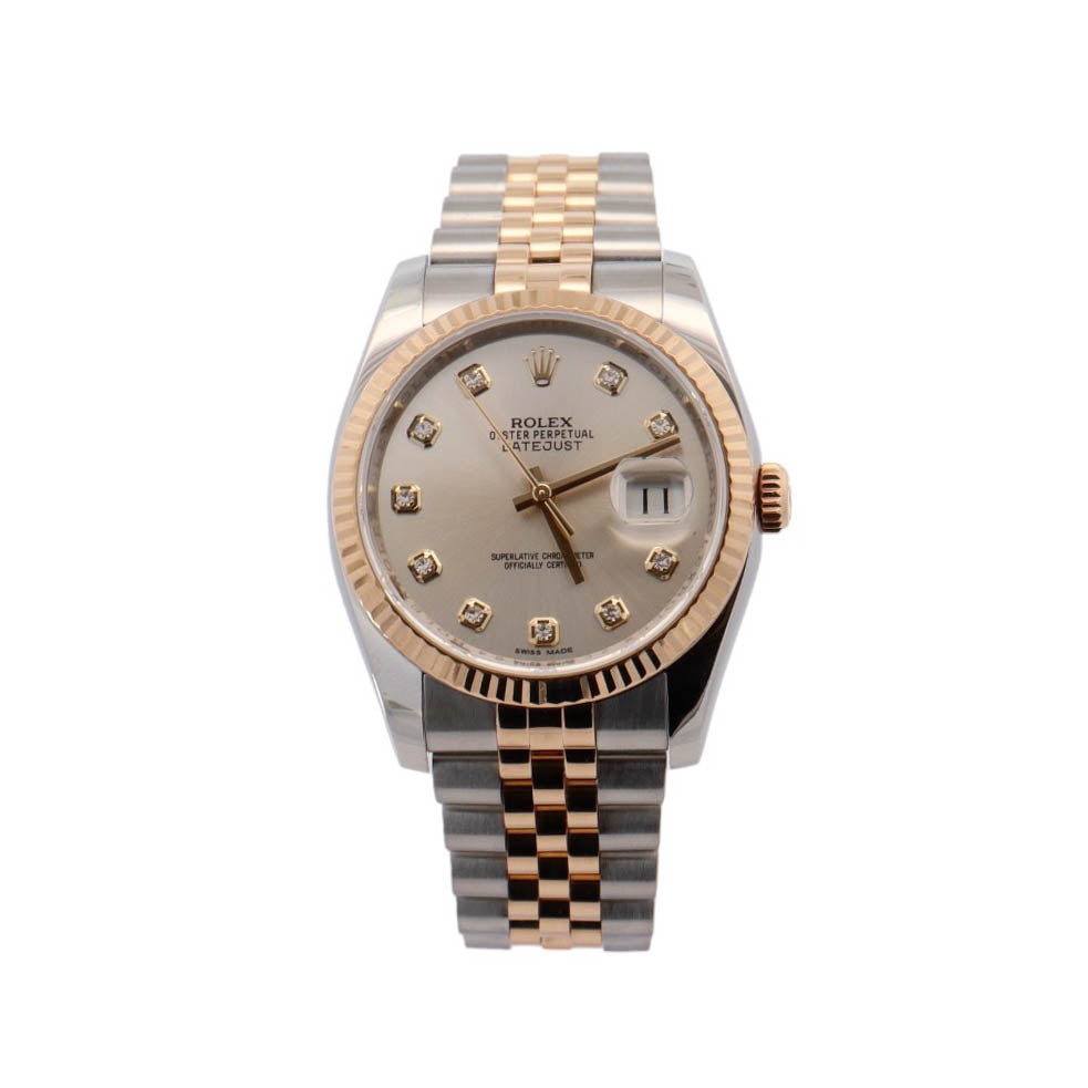 Rolex Datejust Two Tone Yellow Gold & Steel 36mm Silver Diamond Dial Watch Reference #: 116233 - Happy Jewelers Fine Jewelry Lifetime Warranty