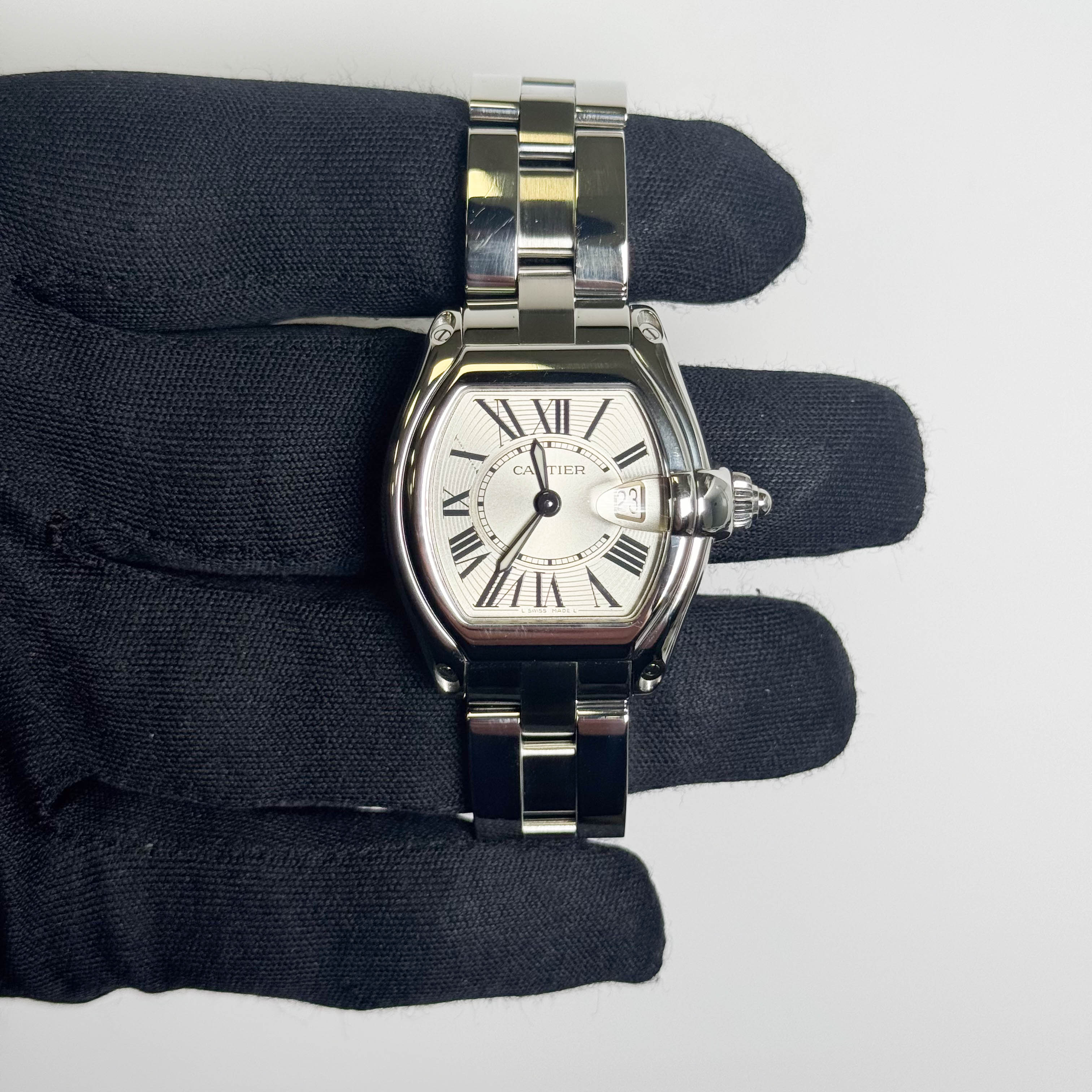 Cartier Roadster Stainless Steel 31mm Silver Dial Watch Ref# W62016V3 - Happy Jewelers Fine Jewelry Lifetime Warranty