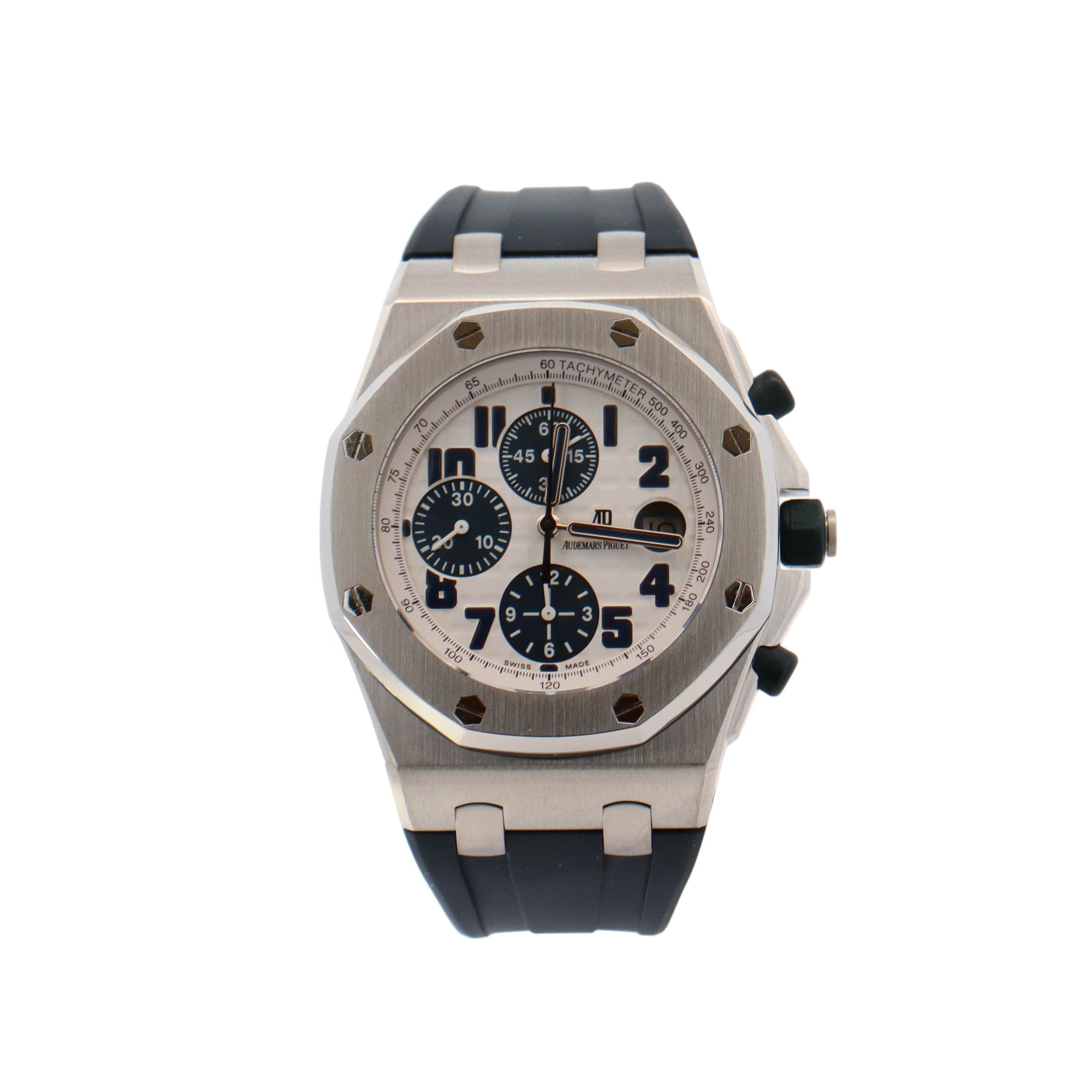Audemars Piguet Royal Oak Offshore Stainless Steel 42mm White Chronograph Dial Watch Reference #: 26020ST.OO.D020IN.01.A - Happy Jewelers Fine Jewelry Lifetime Warranty