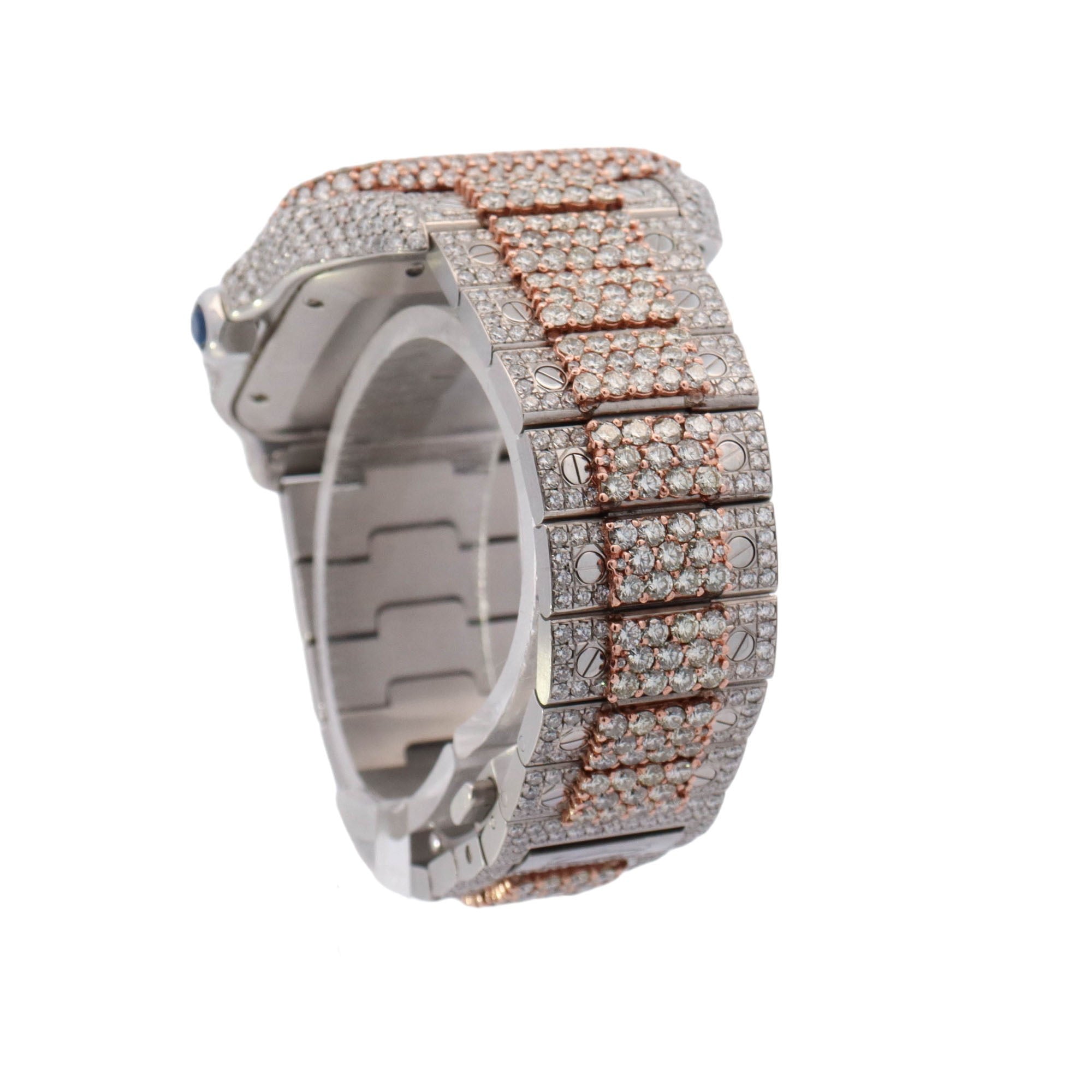 Cartier Santos Iced Out Two-Tone Steel & Rose Gold 39.8mm Iced Out Roman Dial Watch Reference #: WSSA0018 - Happy Jewelers Fine Jewelry Lifetime Warranty