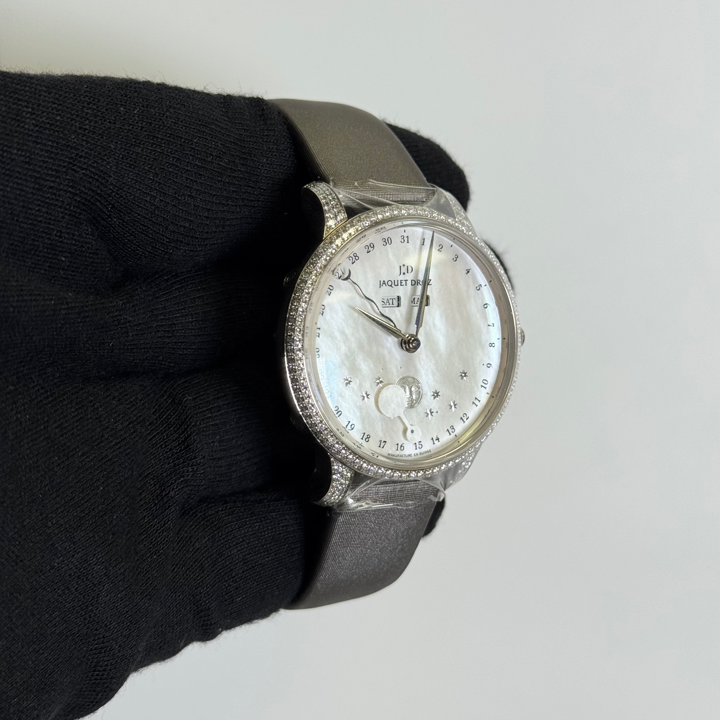 Jaquet Droz Astrale Eclipse 39mm White MOP Dial Watch Ref# J012614570 - Happy Jewelers Fine Jewelry Lifetime Warranty