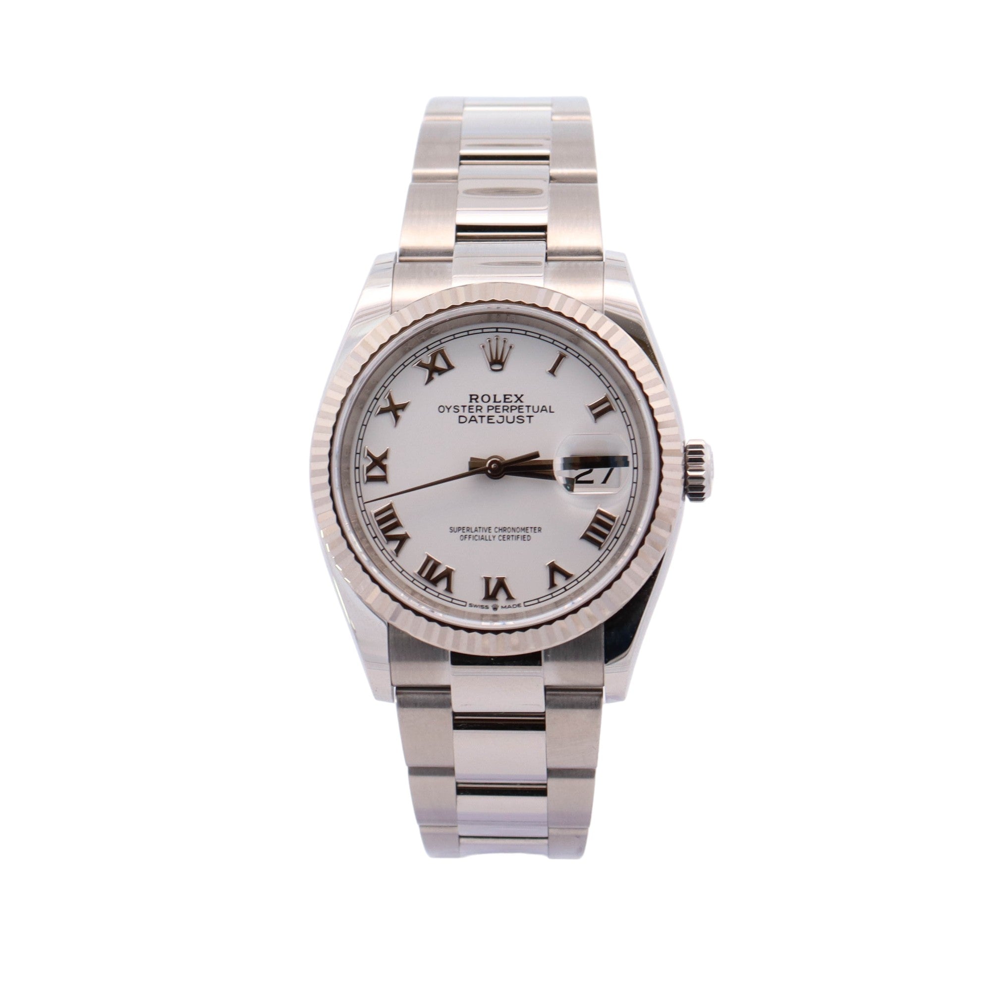 Rolex Datejust 36mm Stainess Steel White Roman Dial Watch Reference #: 126234 - Happy Jewelers Fine Jewelry Lifetime Warranty