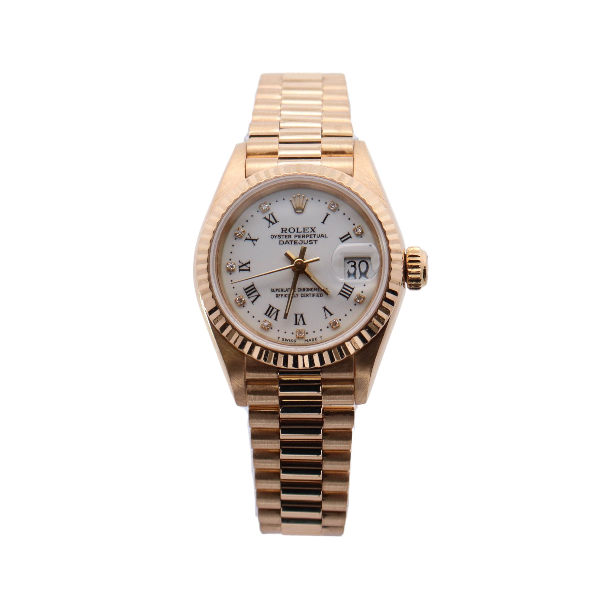 Rolex Datejust Yellow Gold 26mm Champagne White Roman Dial Watch Reference #: 69178 - Happy Jewelers Fine Jewelry Lifetime Warranty