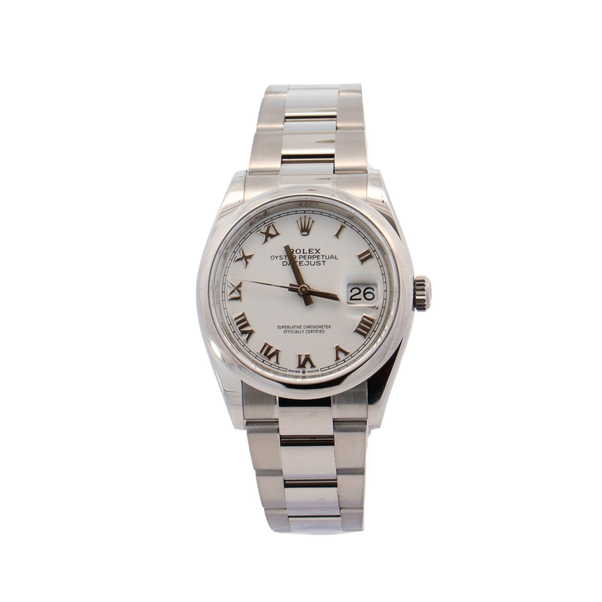 Rolex Datejust Stainless Steel 36mm White Roman Dial Watch Reference #: 116200 - Happy Jewelers Fine Jewelry Lifetime Warranty