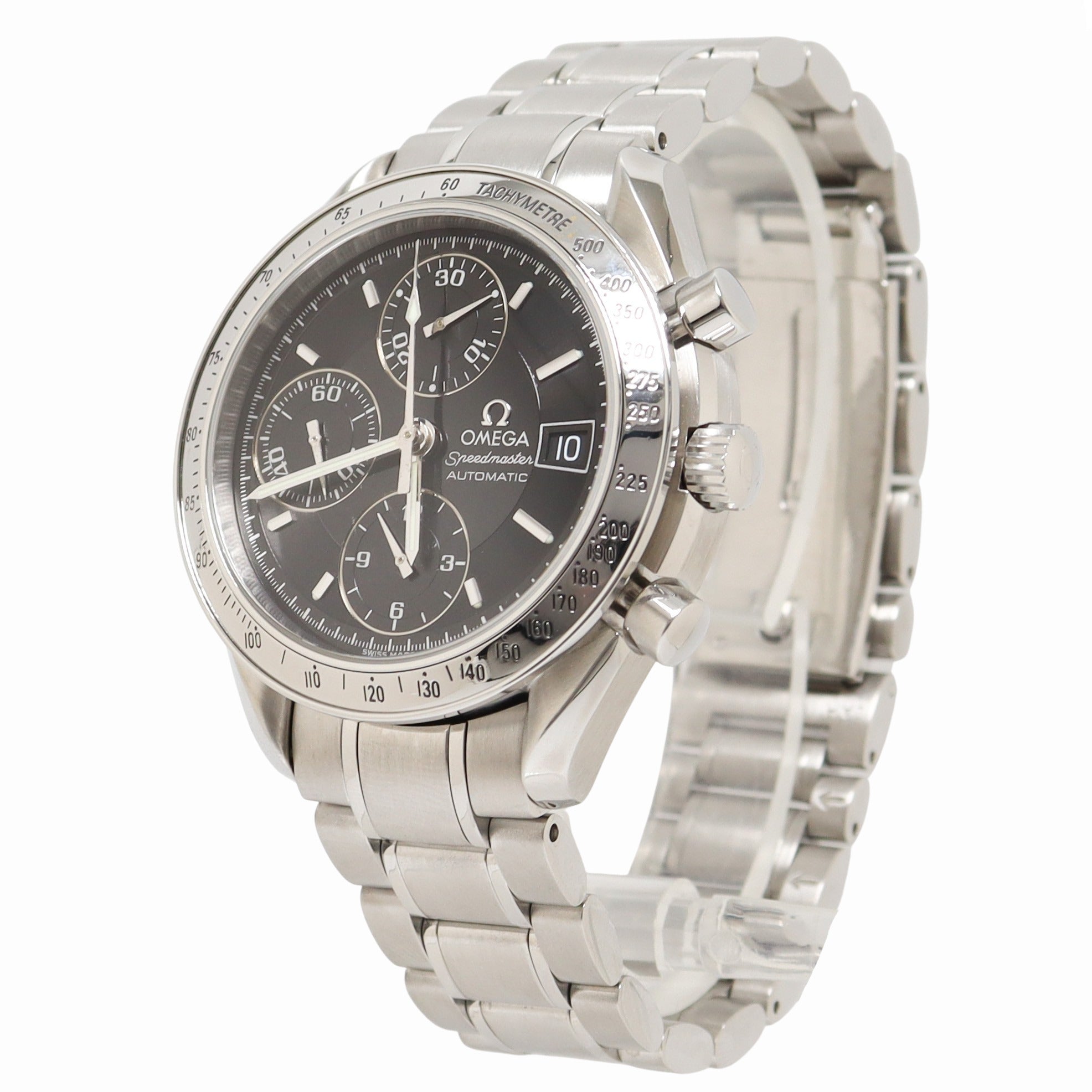 Omega Speedmaster Date 40mm Stainless Steel Black Chronograph Dial Watch Reference# 3210.50.00 - Happy Jewelers Fine Jewelry Lifetime Warranty