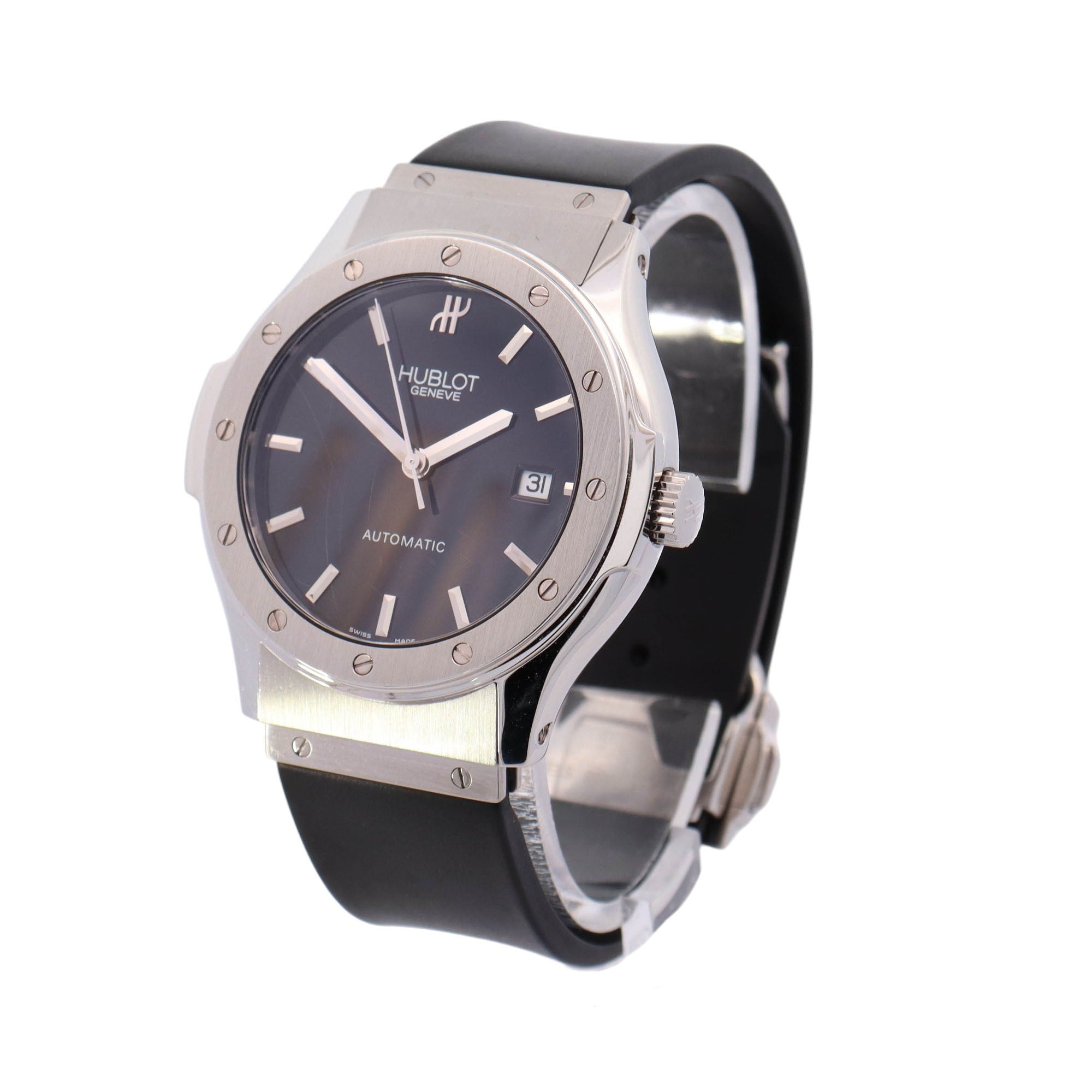 Hublot Classic Fusion Stainless Steel 41mm Black Stick Dial Watch Reference #: B1915.1 - Happy Jewelers Fine Jewelry Lifetime Warranty