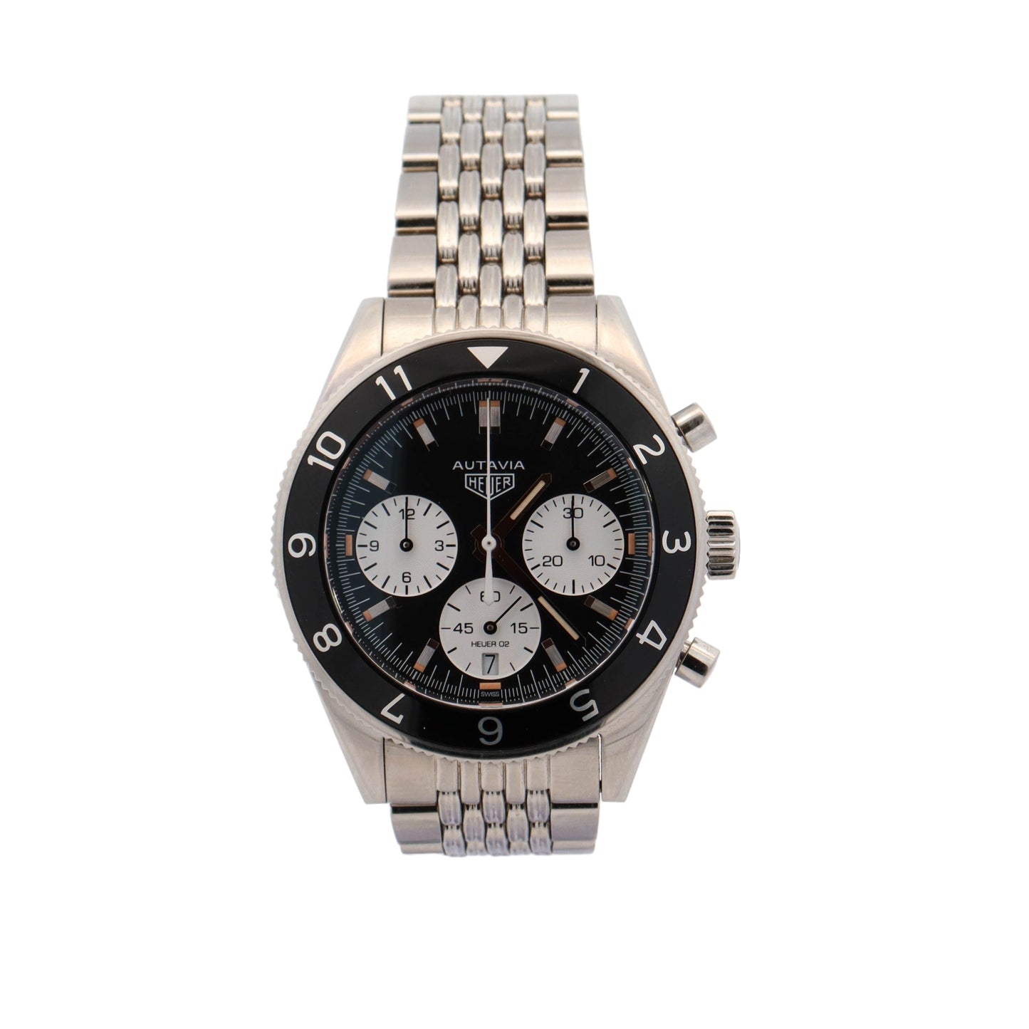 Tag Heuer Autavia Stainless Steel 42mm Black Chronograph Dial Watch Reference #: CBE2110-0 - Happy Jewelers Fine Jewelry Lifetime Warranty