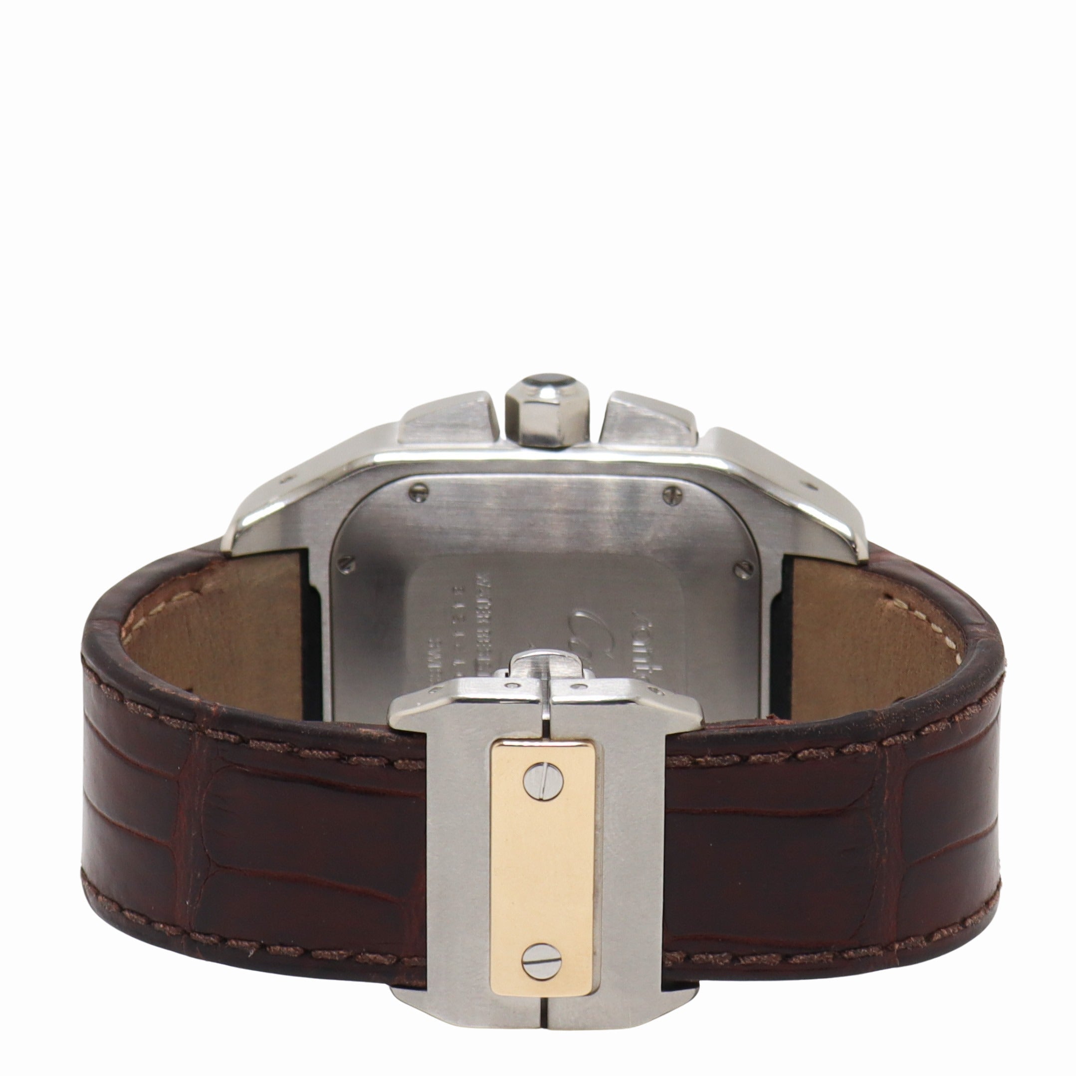 Cartier Santos 100XL Stainless Steel & Yellow Gold 42mm White Chronograph Roman Dial Watch Reference# W20091X7 - Happy Jewelers Fine Jewelry Lifetime Warranty