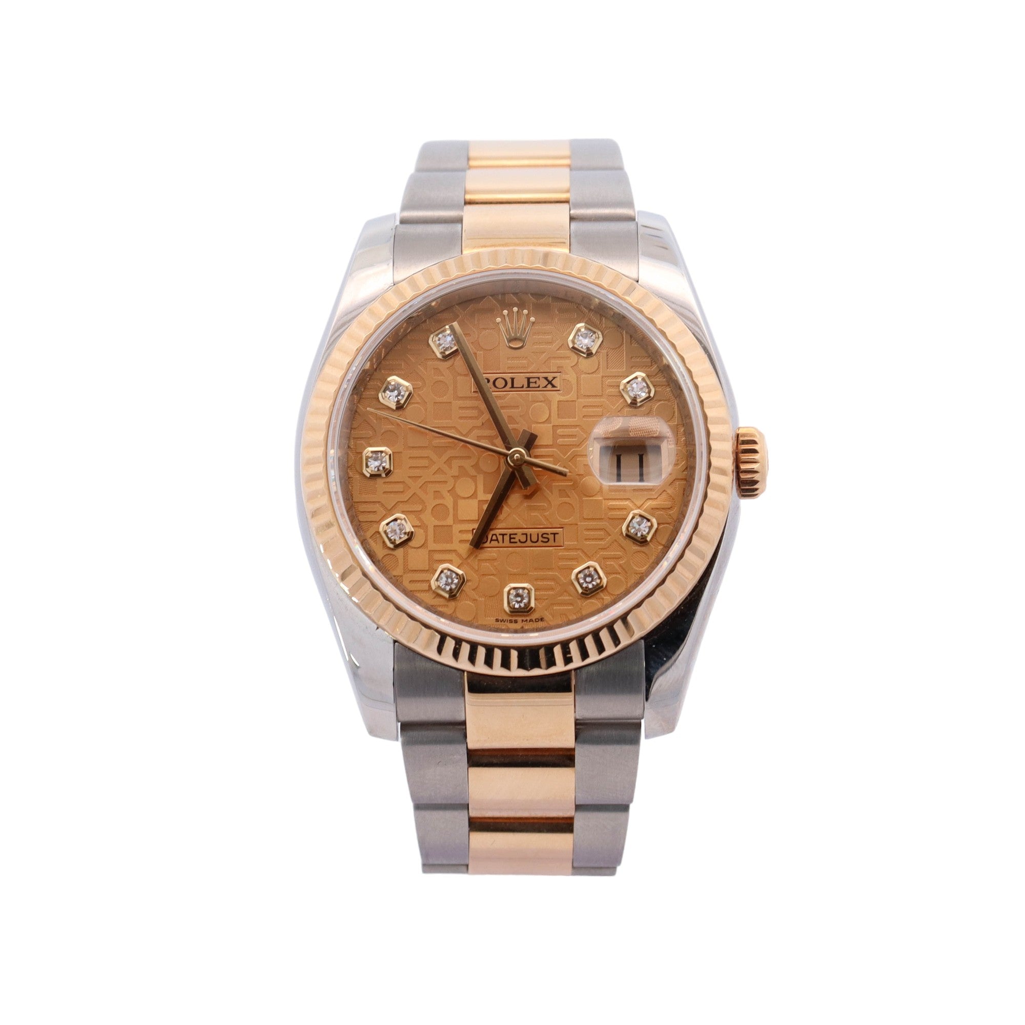 Rolex Datejust Two Tone Yellow Gold and Stainless Steel 36mm Champagne Jubilee Diamond Dial Watch Reference #: 116233 - Happy Jewelers Fine Jewelry Lifetime Warranty