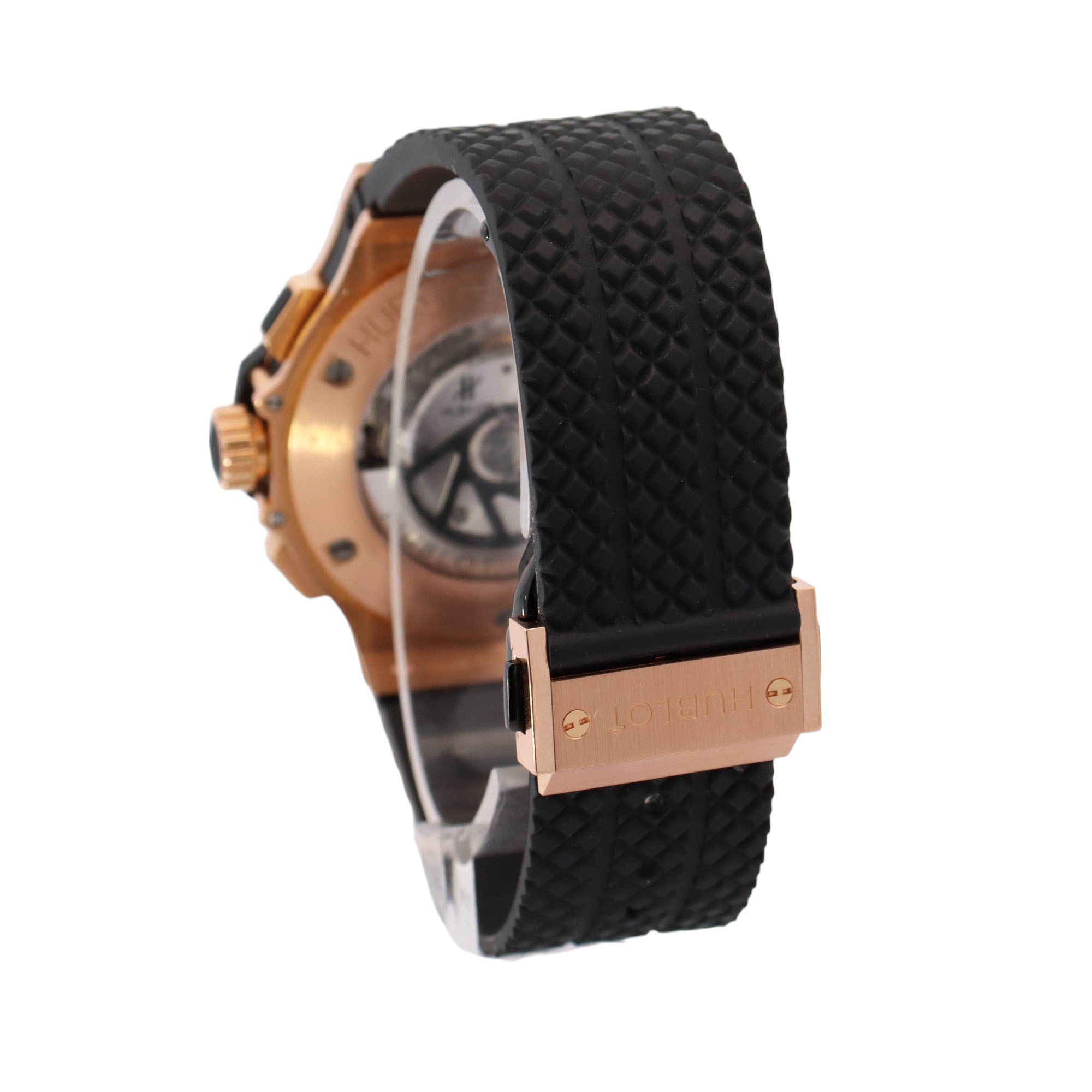 Hublot Mens Big Bang 18K Rose Gold 44mm Black Chronograph Arabic & Stick Dial Watch Ref# 301.PB.131.RX - Happy Jewelers Fine Jewelry Lifetime Warranty