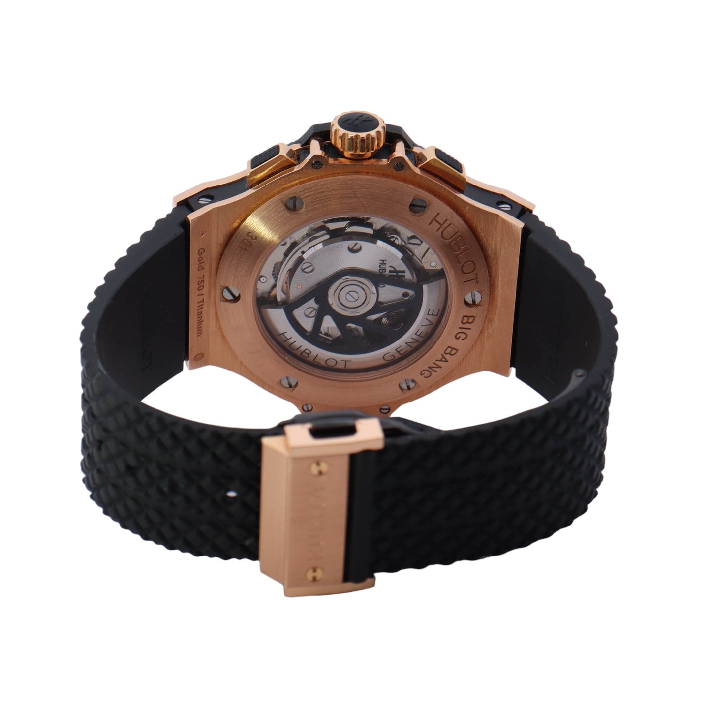 Hublot Mens Big Bang 18K Rose Gold 44mm Black Chronograph Arabic & Stick Dial Watch Ref# 301.PB.131.RX - Happy Jewelers Fine Jewelry Lifetime Warranty
