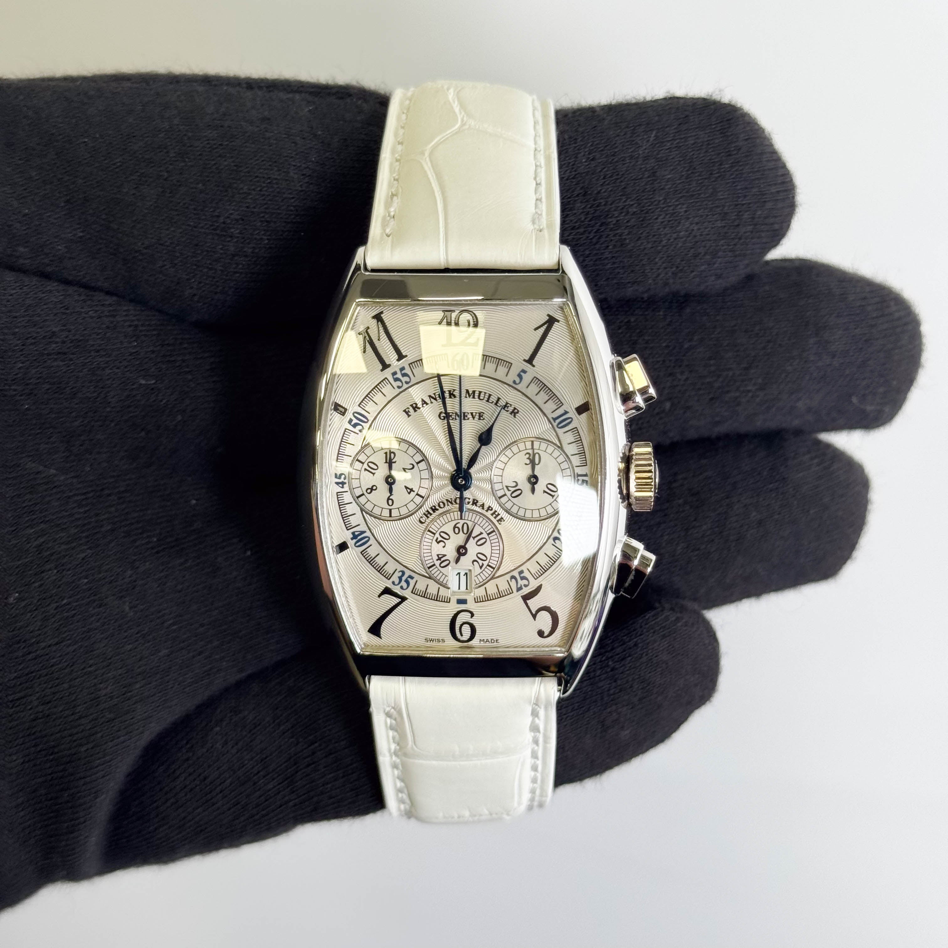 Franck Muller Cintree Curvex 34 x 47mm Silver Chronograph Dial Watch Ref# 6850CCAT