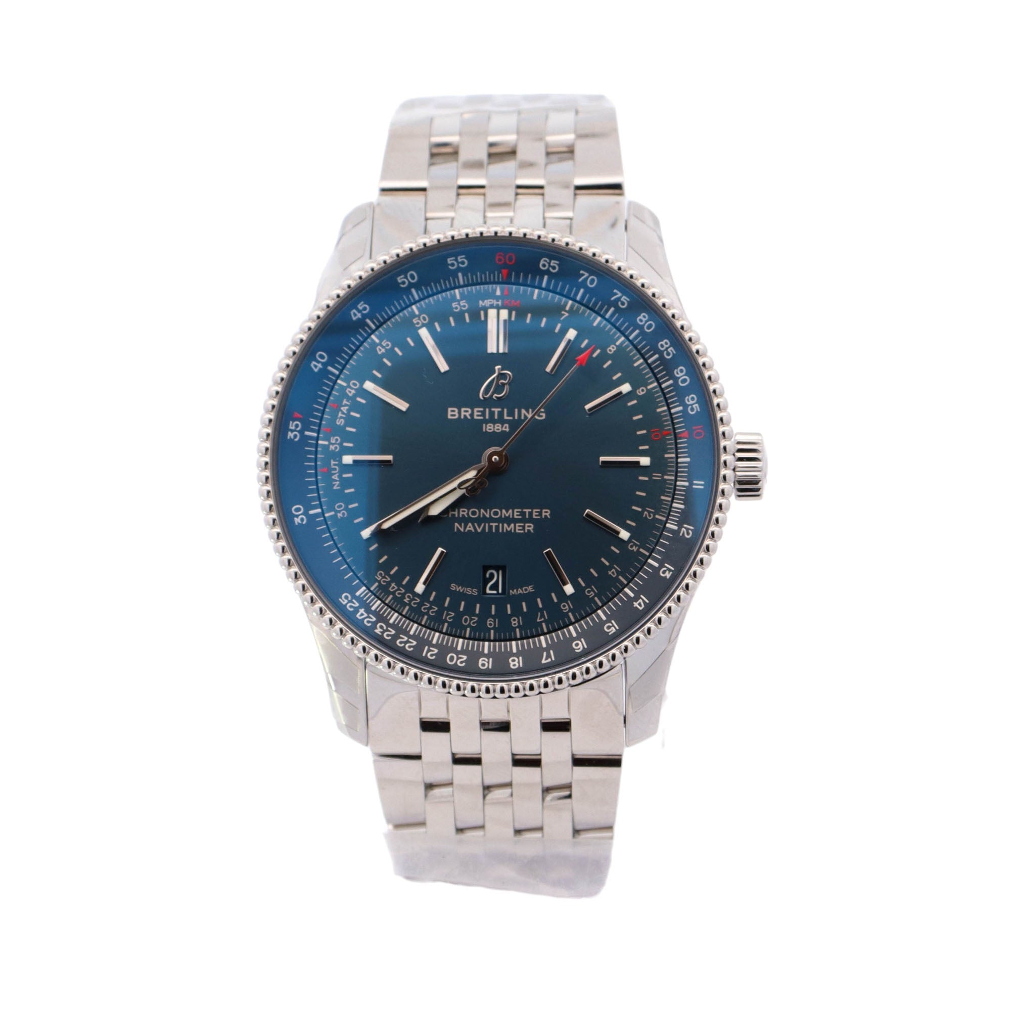Breitling Navitimer Stainless Steel Case and Bracelet 41mm Blue Stick Dial Watch Reference #: A17326161C1A1 - Happy Jewelers Fine Jewelry Lifetime Warranty