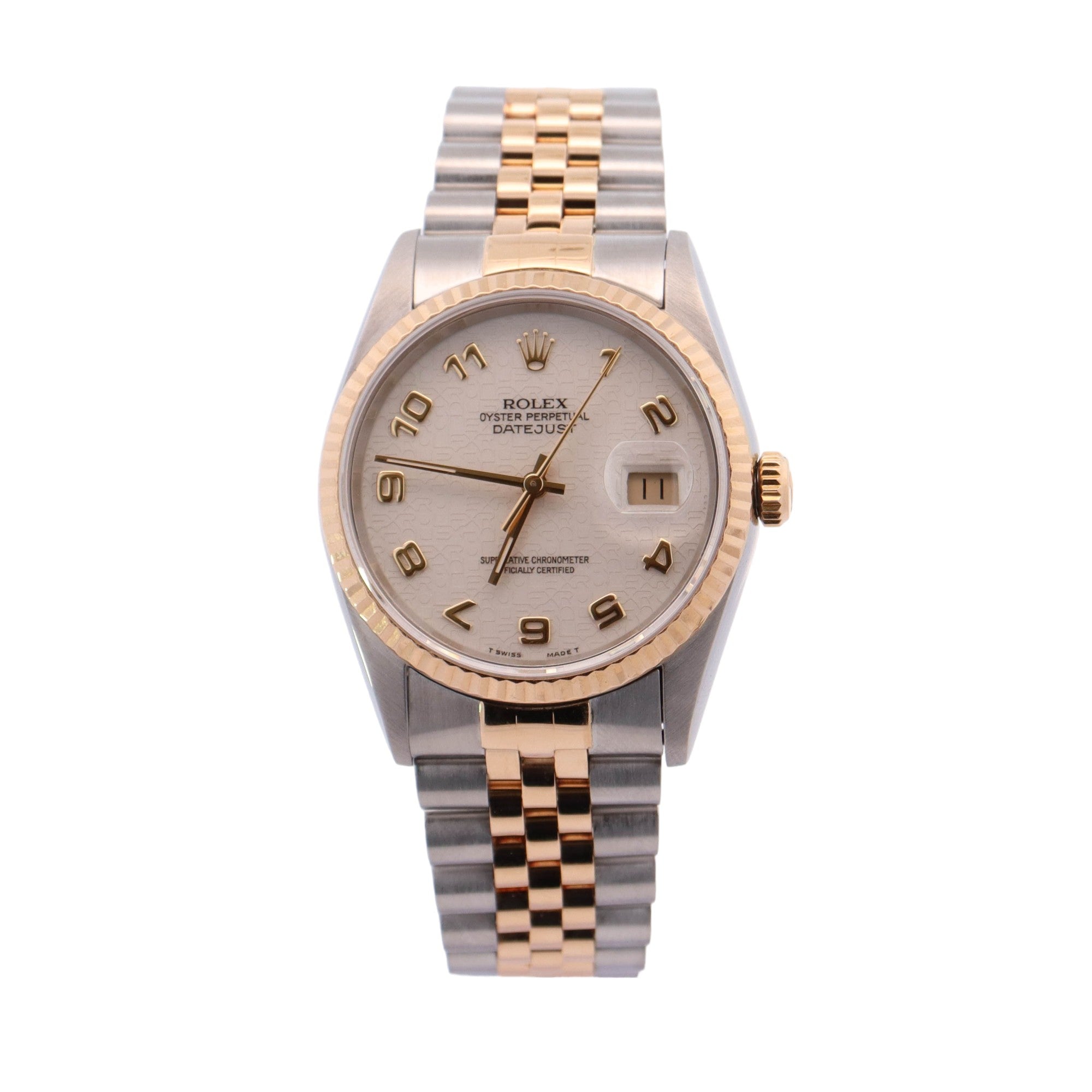 Rolex Datejust Two Tone Yellow Gold & Steel 36mm Ivory Jubilee Dial Watch Reference #: 16233 - Happy Jewelers Fine Jewelry Lifetime Warranty