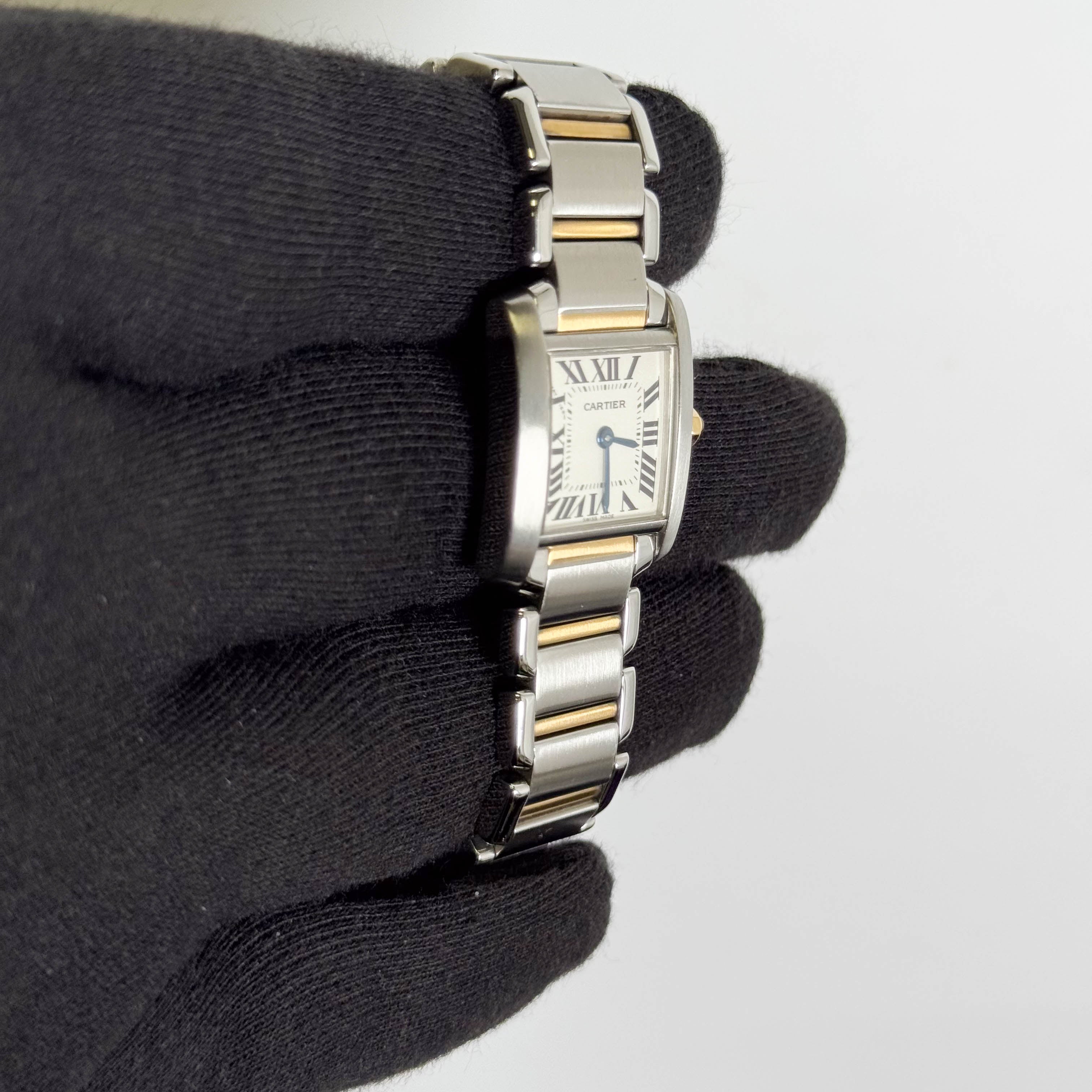 Cartier Tank Two-Tone Yellow Gold & Steel 25x20mm White Dial Watch Ref# W51007Q4