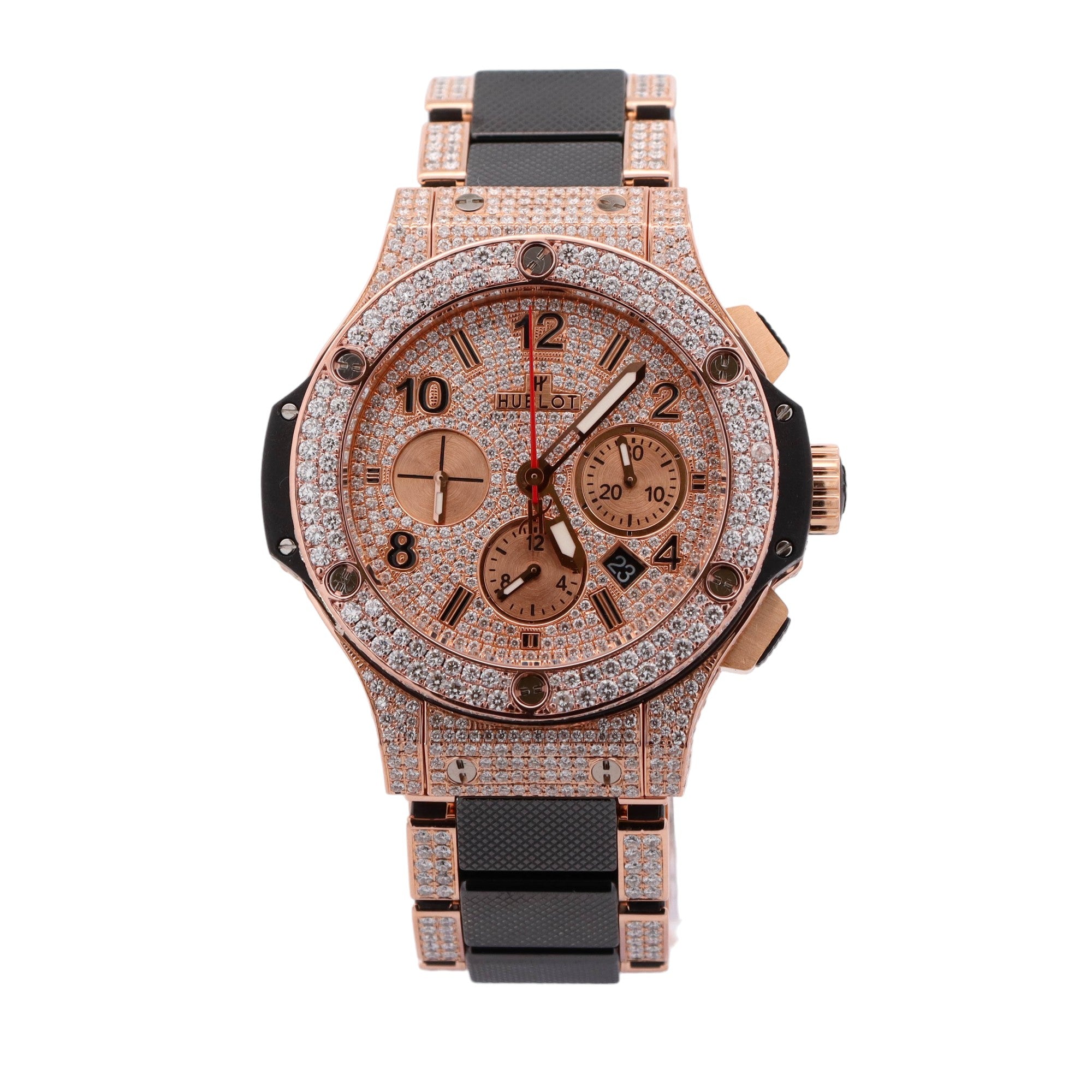 Hublot Big Bang Rose Gold 44mm Custom Pave Diamond Dial Watch Reference#: 301.PB.131.PB - Happy Jewelers Fine Jewelry Lifetime Warranty