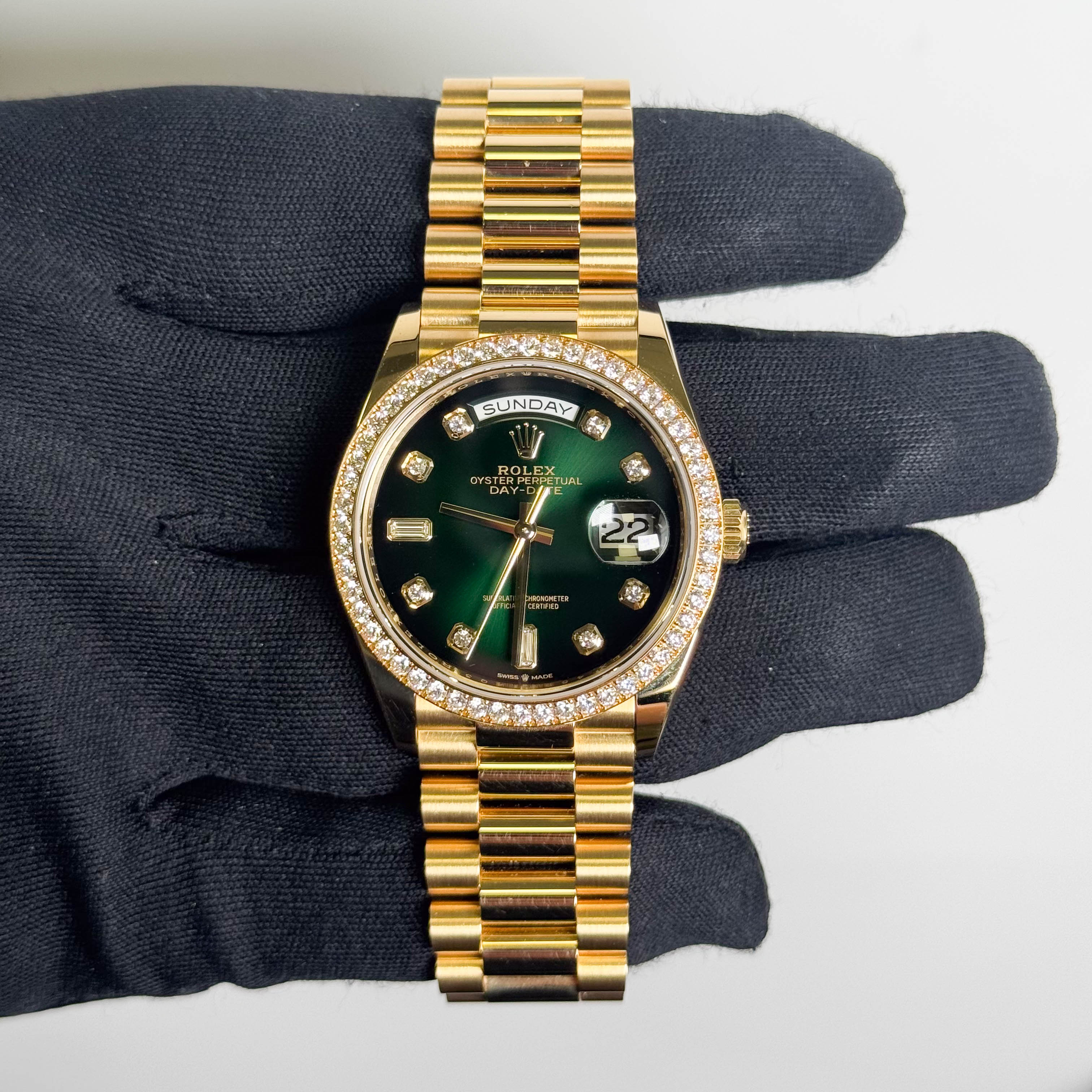 Rolex Day-Date 36 mm Green Ombre Dial Watch Ref# 128348RBR - Happy Jewelers Fine Jewelry Lifetime Warranty