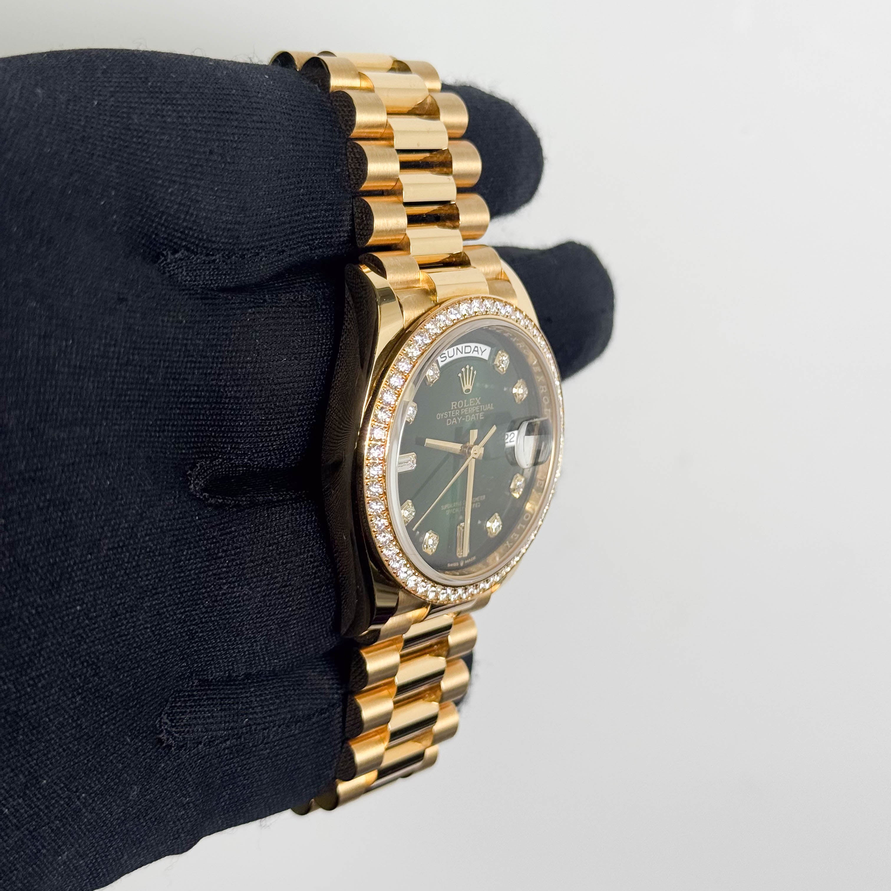 Rolex Day-Date 36 mm Green Ombre Dial Watch Ref# 128348RBR - Happy Jewelers Fine Jewelry Lifetime Warranty