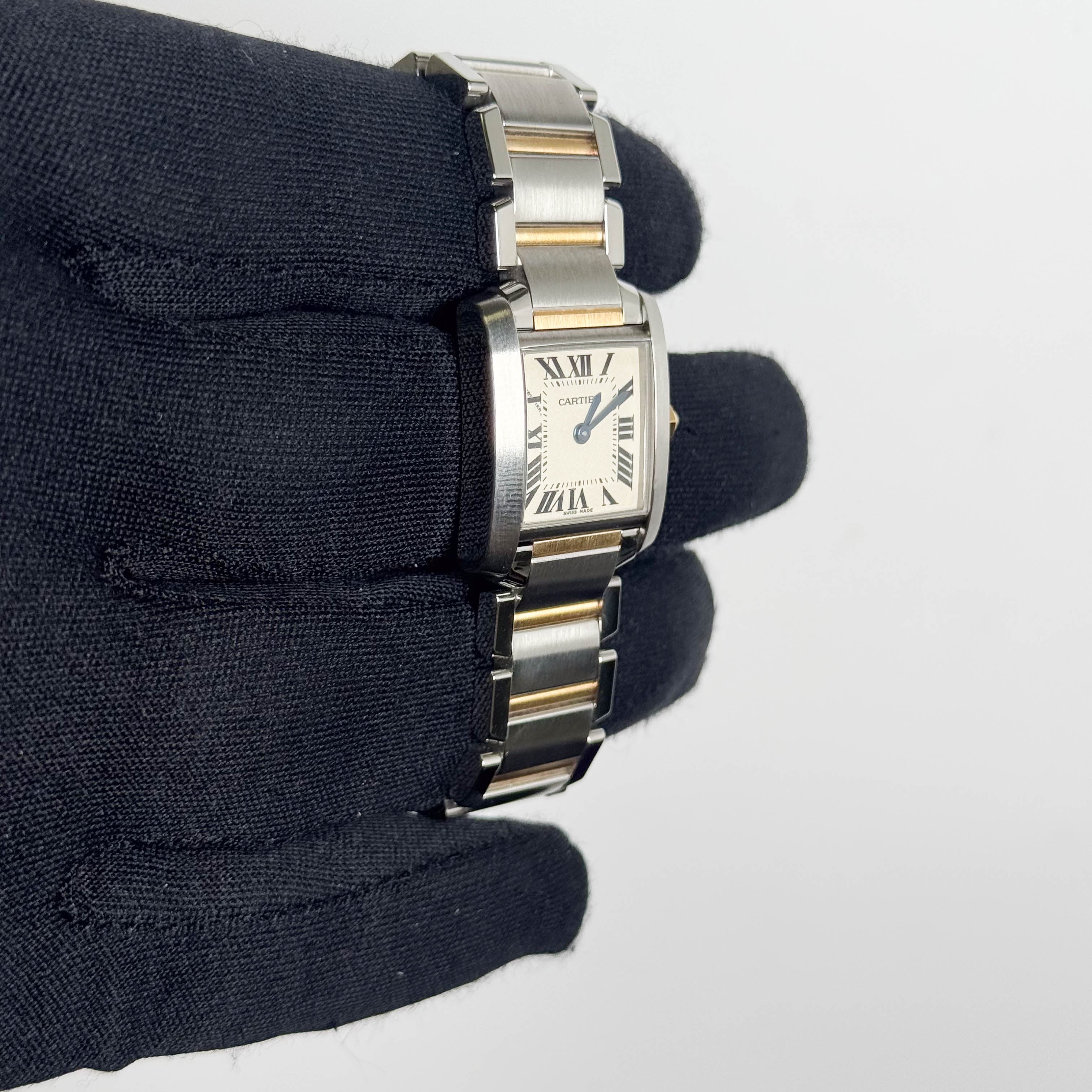 Cartier Tank Two-Tone Yellow Gold & Steel 25x20mm White Dial Watch Ref# W51007Q4 - Happy Jewelers Fine Jewelry Lifetime Warranty