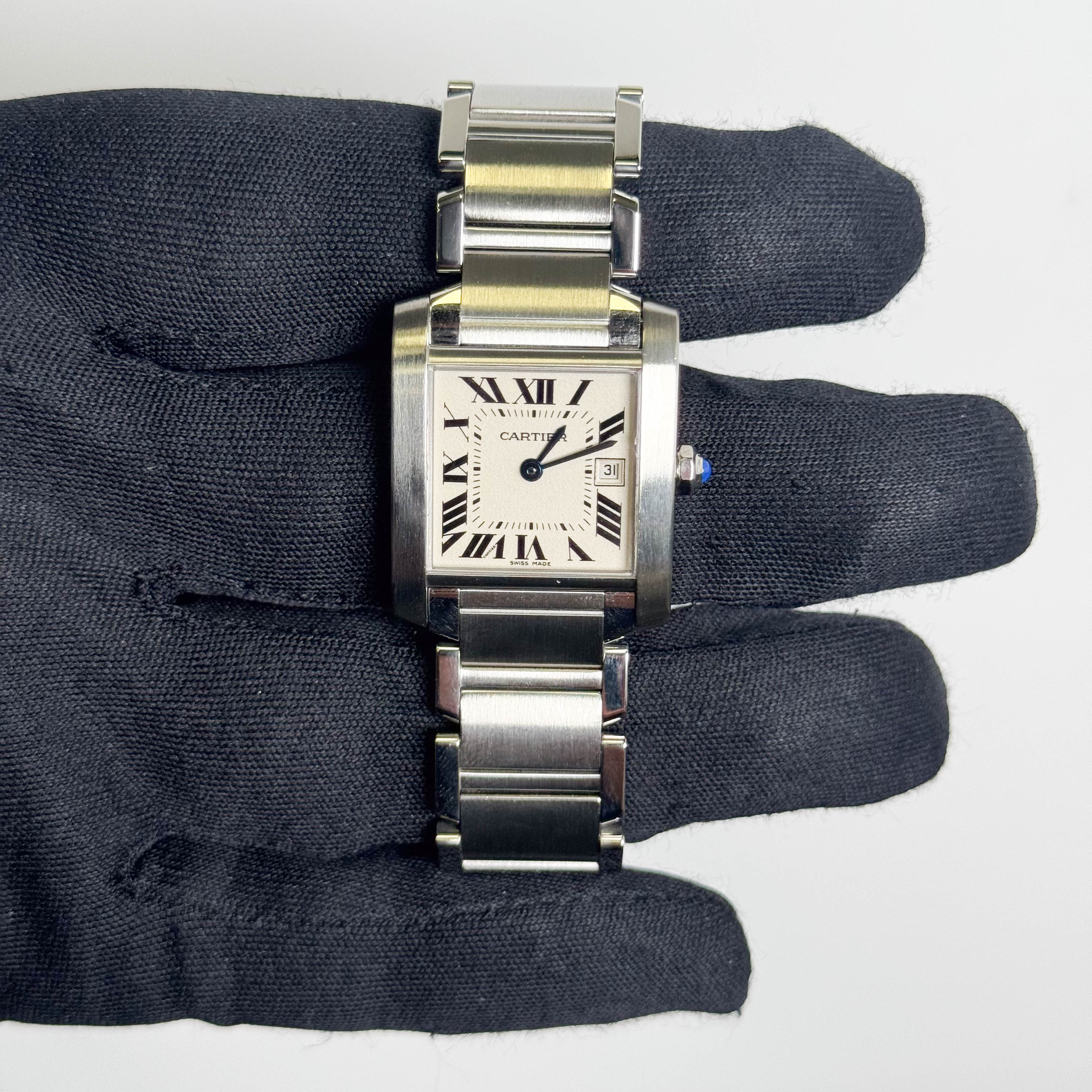 Cartier Tank Stainless Steel 25mm White/Ivory Dial Watch Ref# W51011Q3 - Happy Jewelers Fine Jewelry Lifetime Warranty