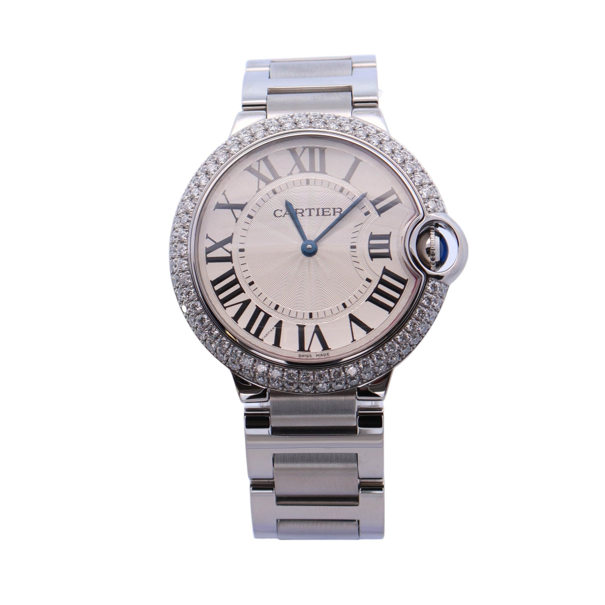 Cartier Ballon Bleu Stainless Steel 36mm White Roman Dial Watch Reference #: W69011Z4 - Happy Jewelers Fine Jewelry Lifetime Warranty