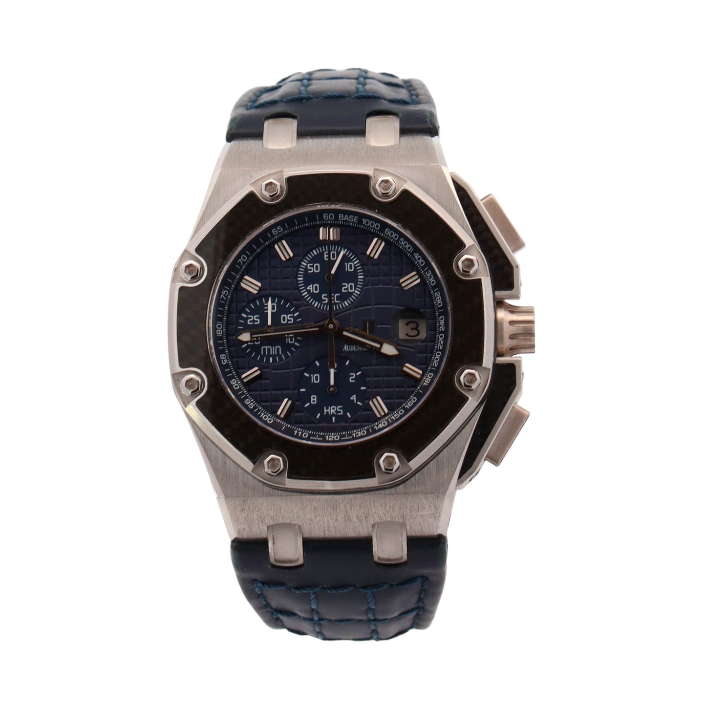 Audemars Piguet Royal Oak Offshore "Juan Pablo Montoya" Platinum 42mm Blue Chronograph Dial Watch Reference #:   26030PO.00.D021IN.01 - Happy Jewelers Fine Jewelry Lifetime Warranty