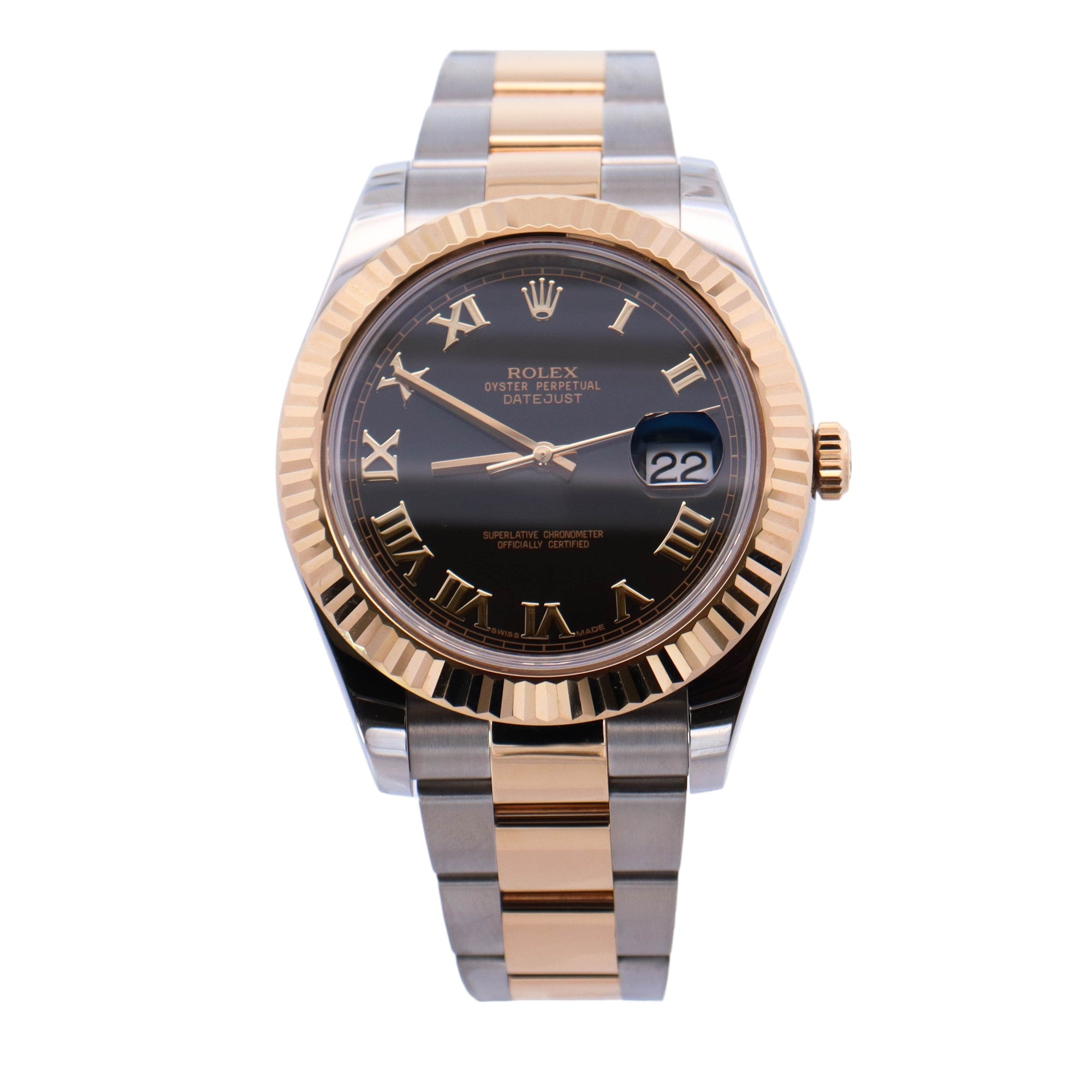 Rolex Datejust Two-Tone Stainless Steel & Yellow Gold 41mm Black Roman Dial Watch Reference #: 116333 - Happy Jewelers Fine Jewelry Lifetime Warranty