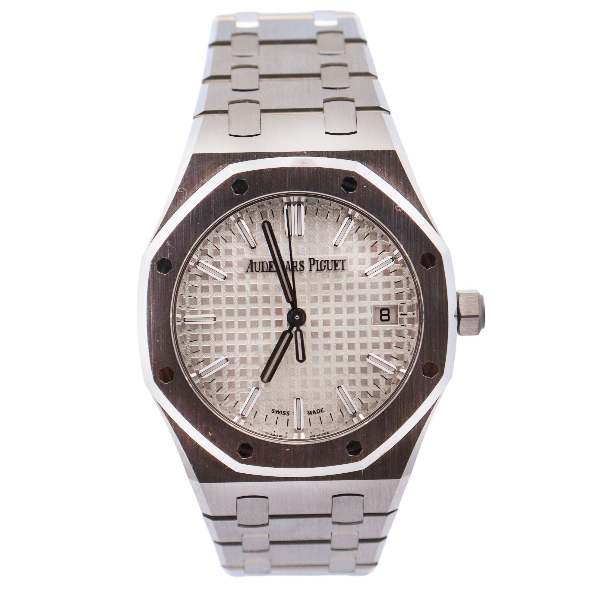 Audemars Piguet Royal Oak Stainless Steel 34mm White Grande Tapisserie Dial Watch Reference# 77450ST.OO.1361ST.01 - Happy Jewelers Fine Jewelry Lifetime Warranty